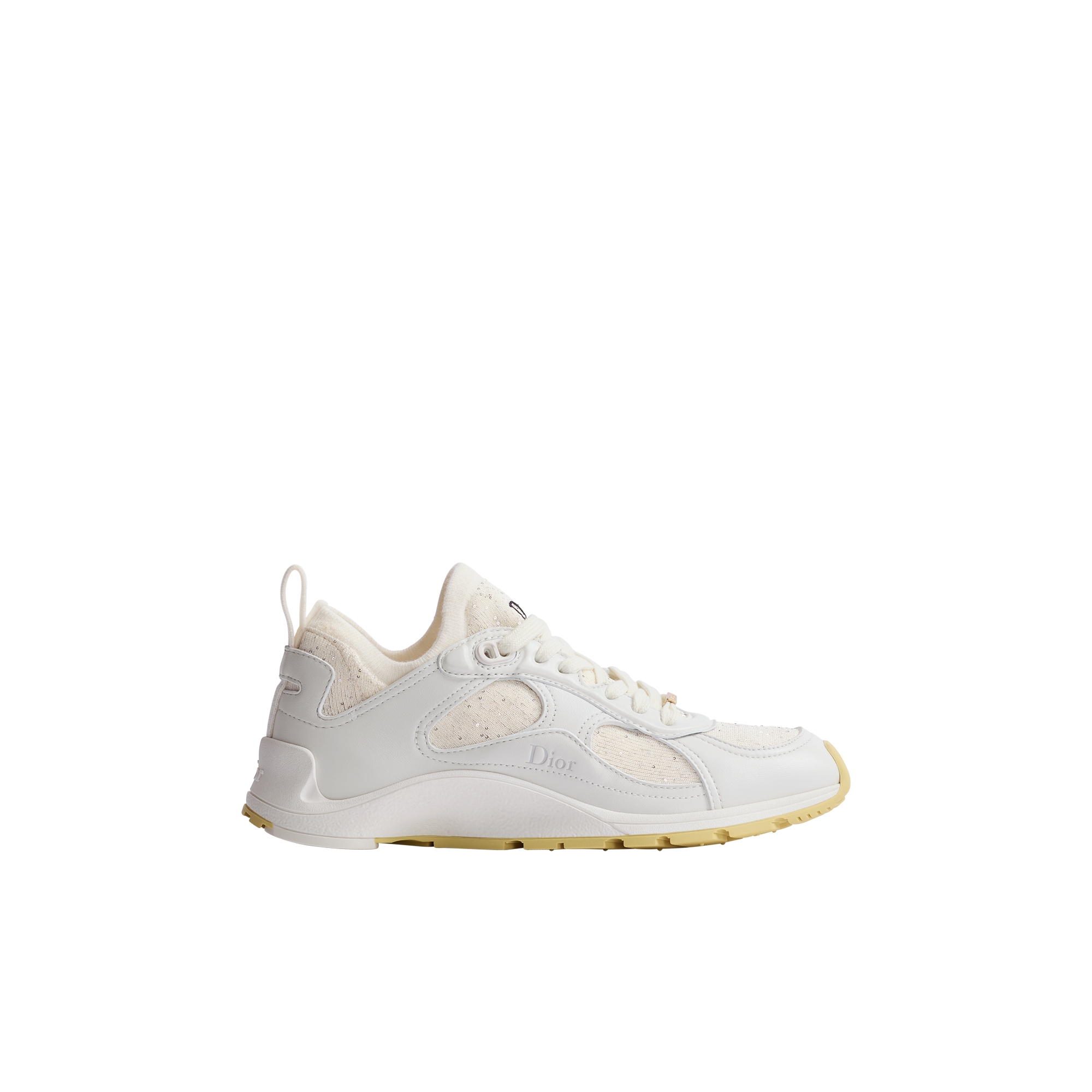 Dior Mile Sneaker White Lambskin and Vanilla Sequin-Embroidered Knit E02