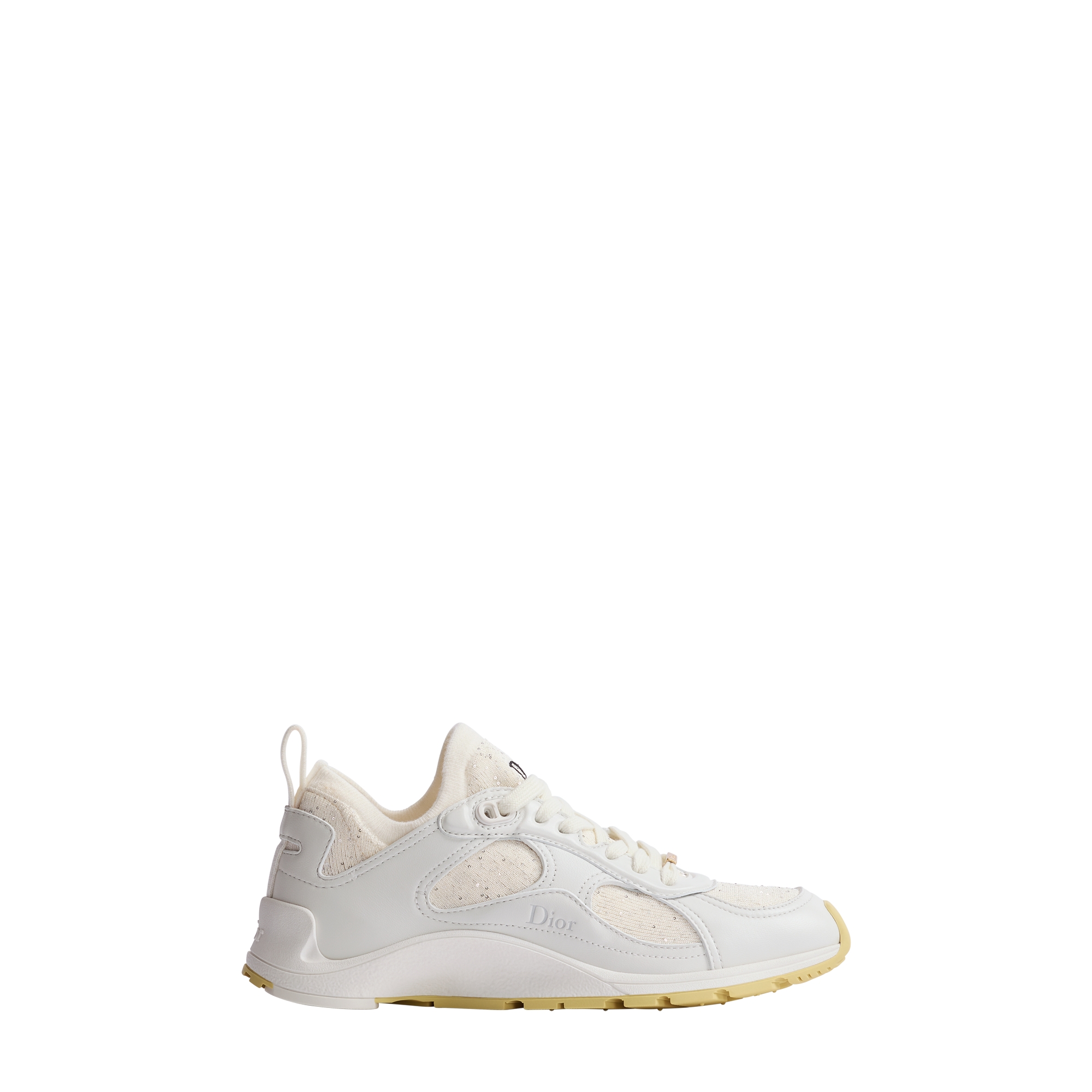 Dior Mile Sneaker White Lambskin and Vanilla Sequin-Embroidered Knit E02