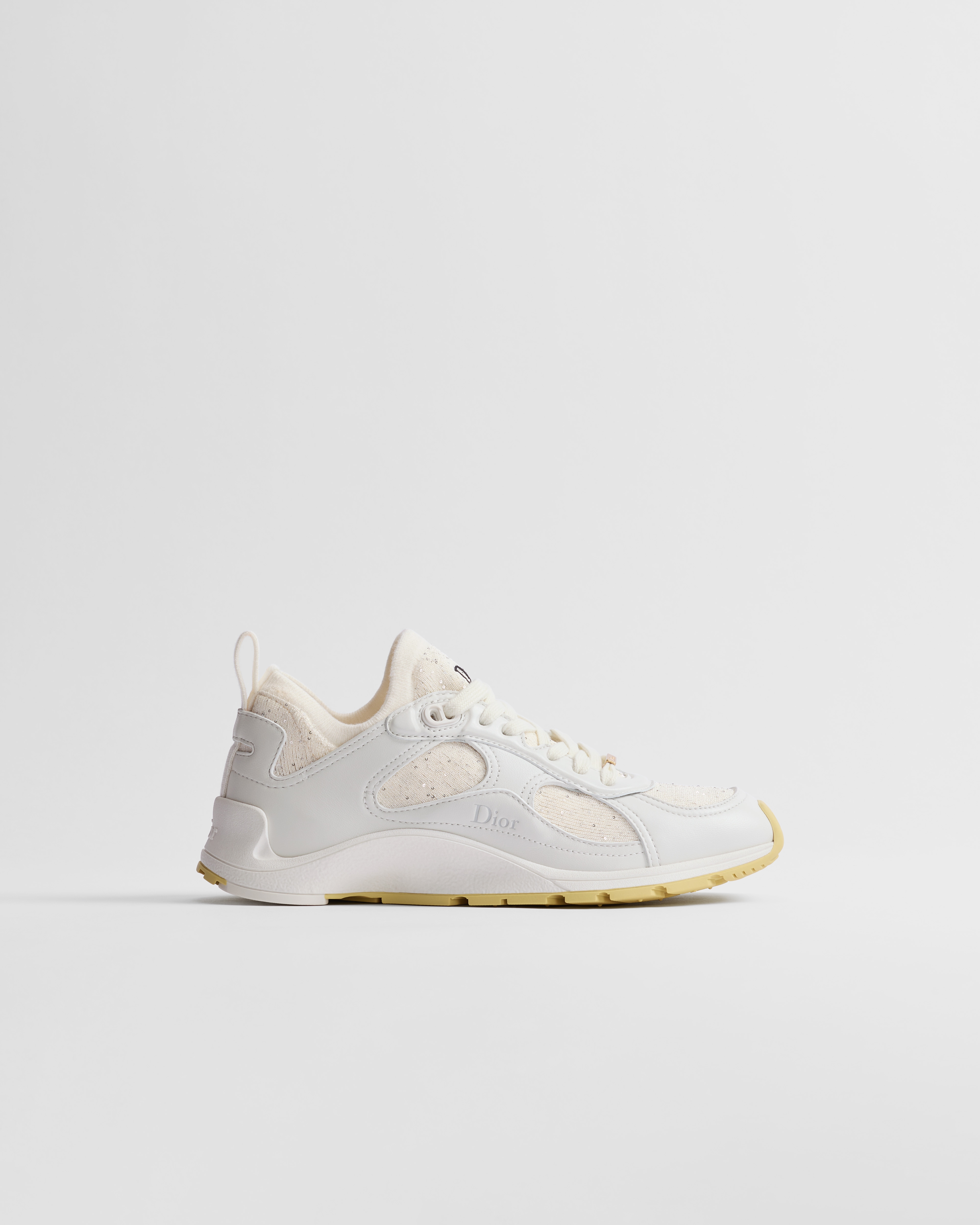 Dior Mile Sneaker White Lambskin and Vanilla Sequin-Embroidered Knit E02