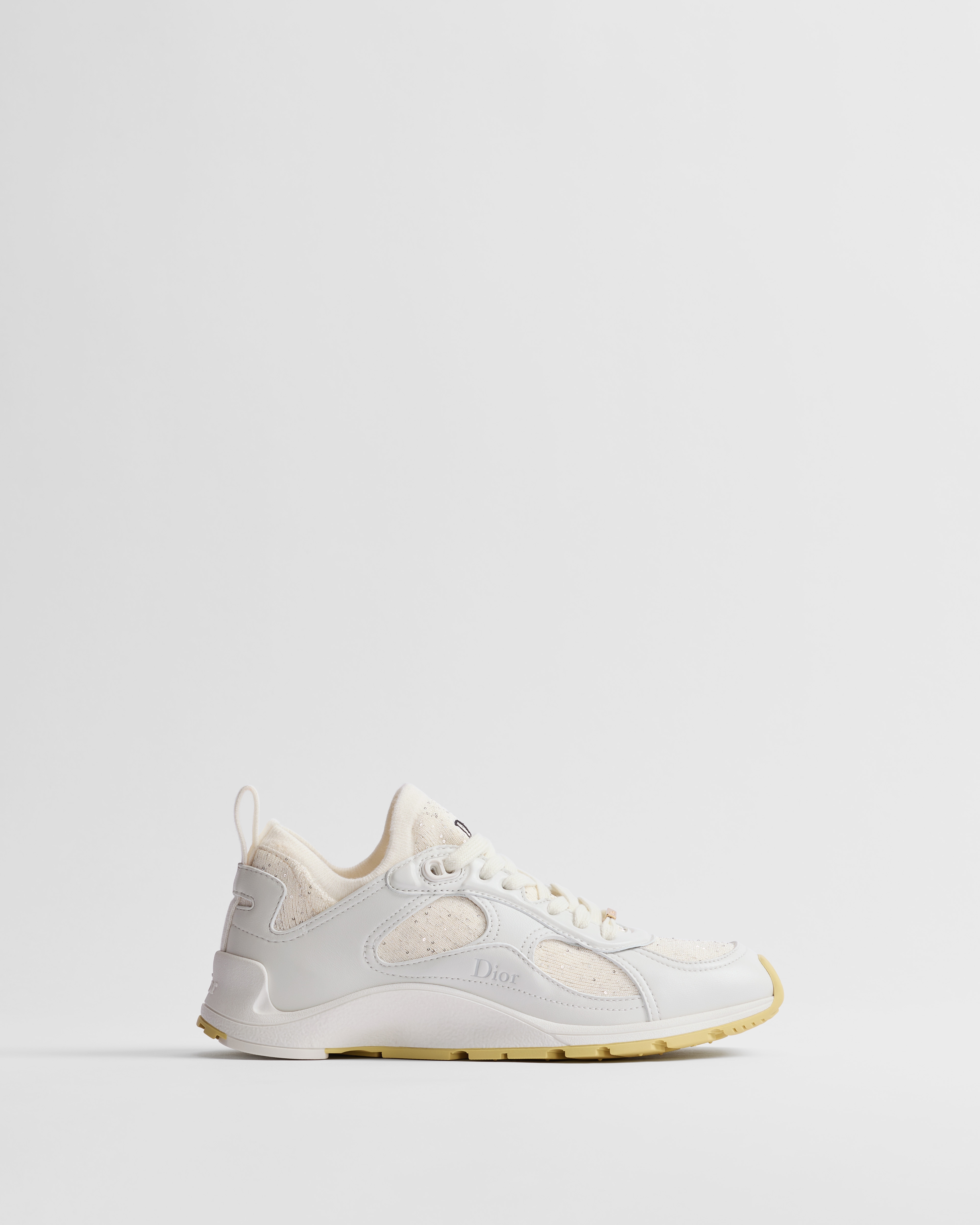 Dior Mile Sneaker White Lambskin and Vanilla Sequin-Embroidered Knit E02