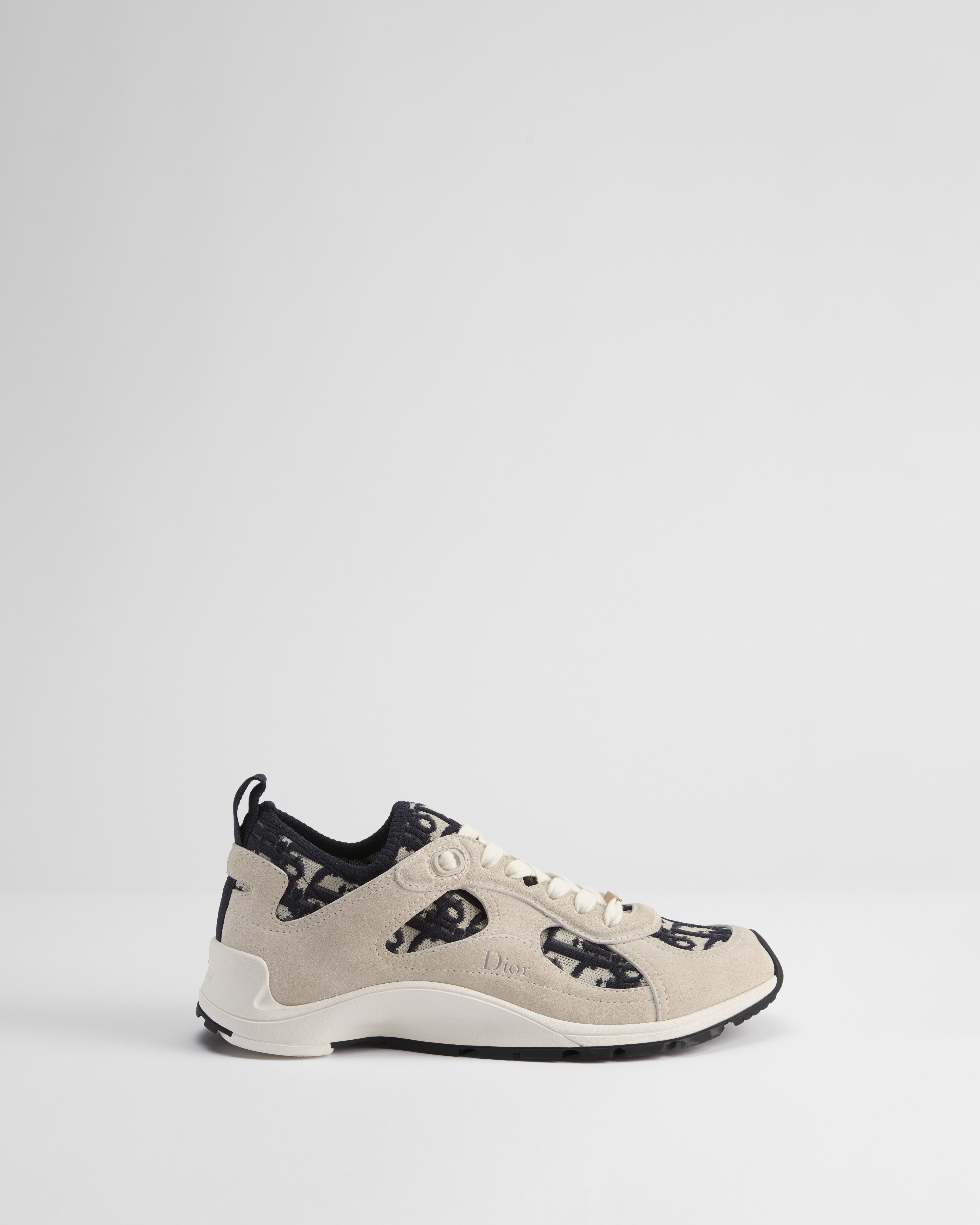 Dior Mile Sneaker Navy Blue Dior Oblique Knit and Beige Suede Calfskin E02