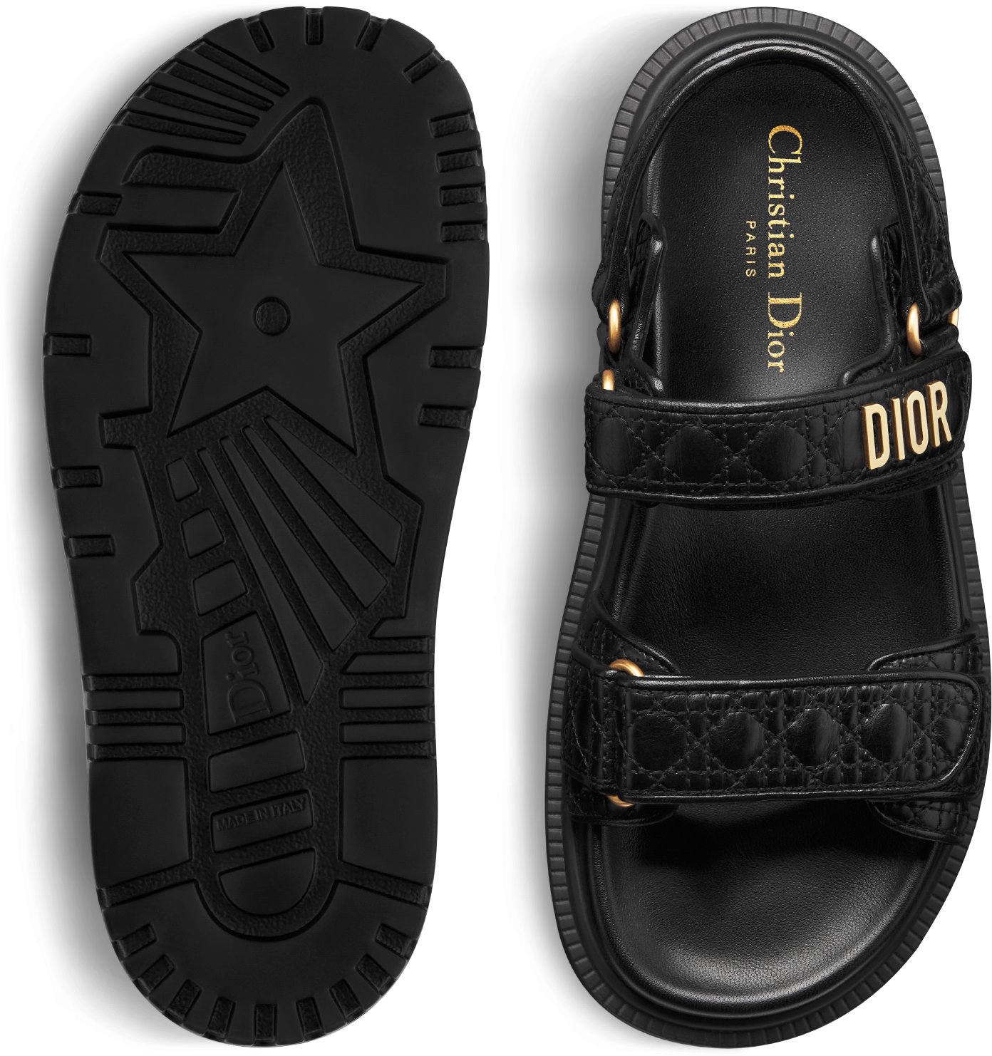 DIOR Dioract Sandal Black Quilted Cannage Calfskin Size 36 Women