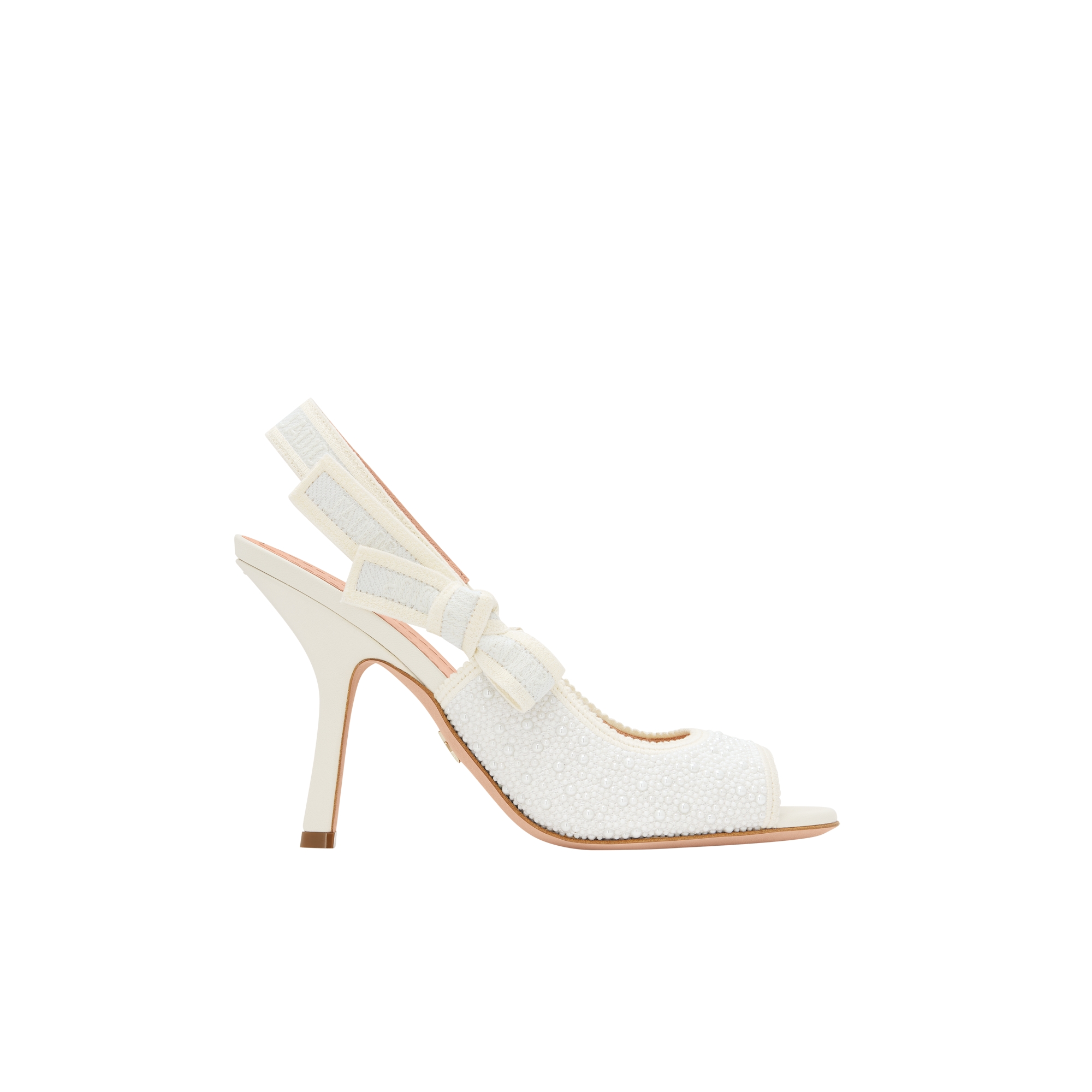 J'Adior Heeled Slingback Sandal Embroidered Cotton and White Resin