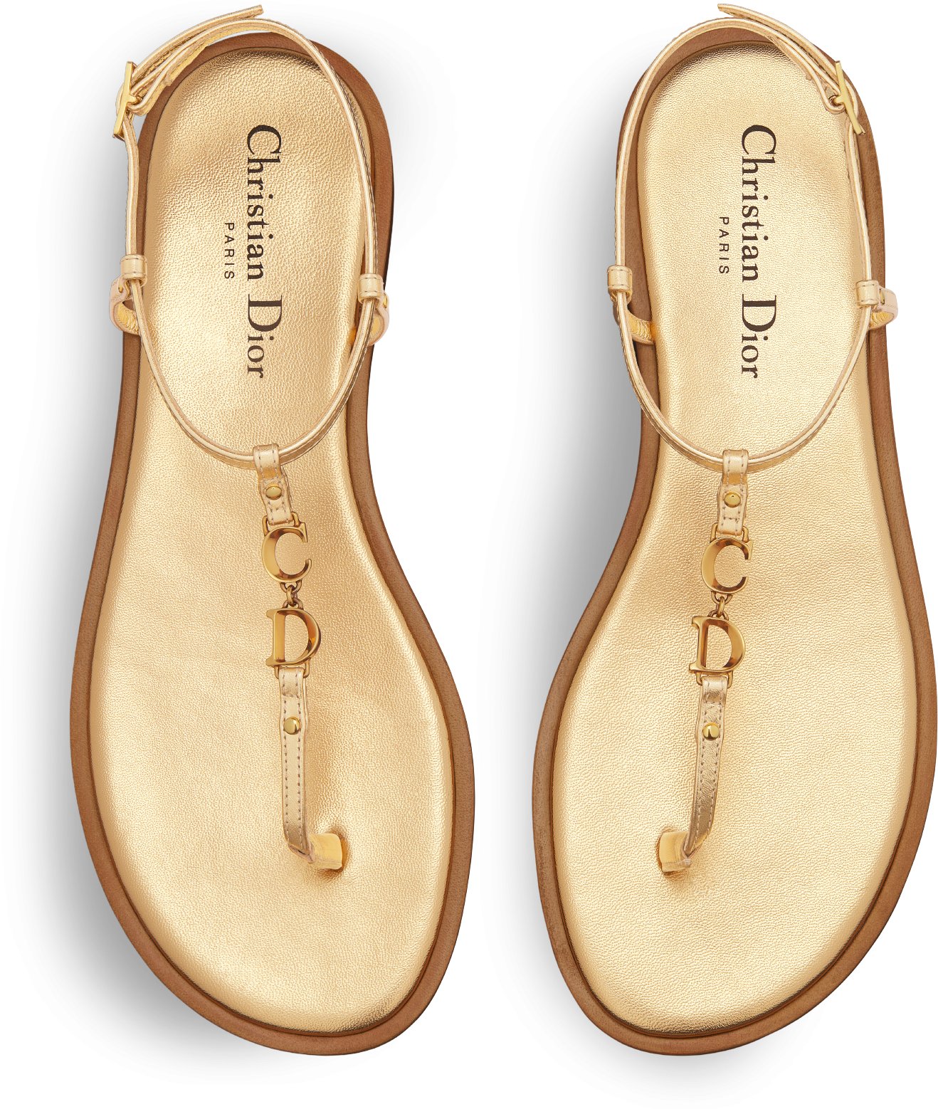 C est Dior Thong Sandal Gold Tone Laminated Calfskin DIOR