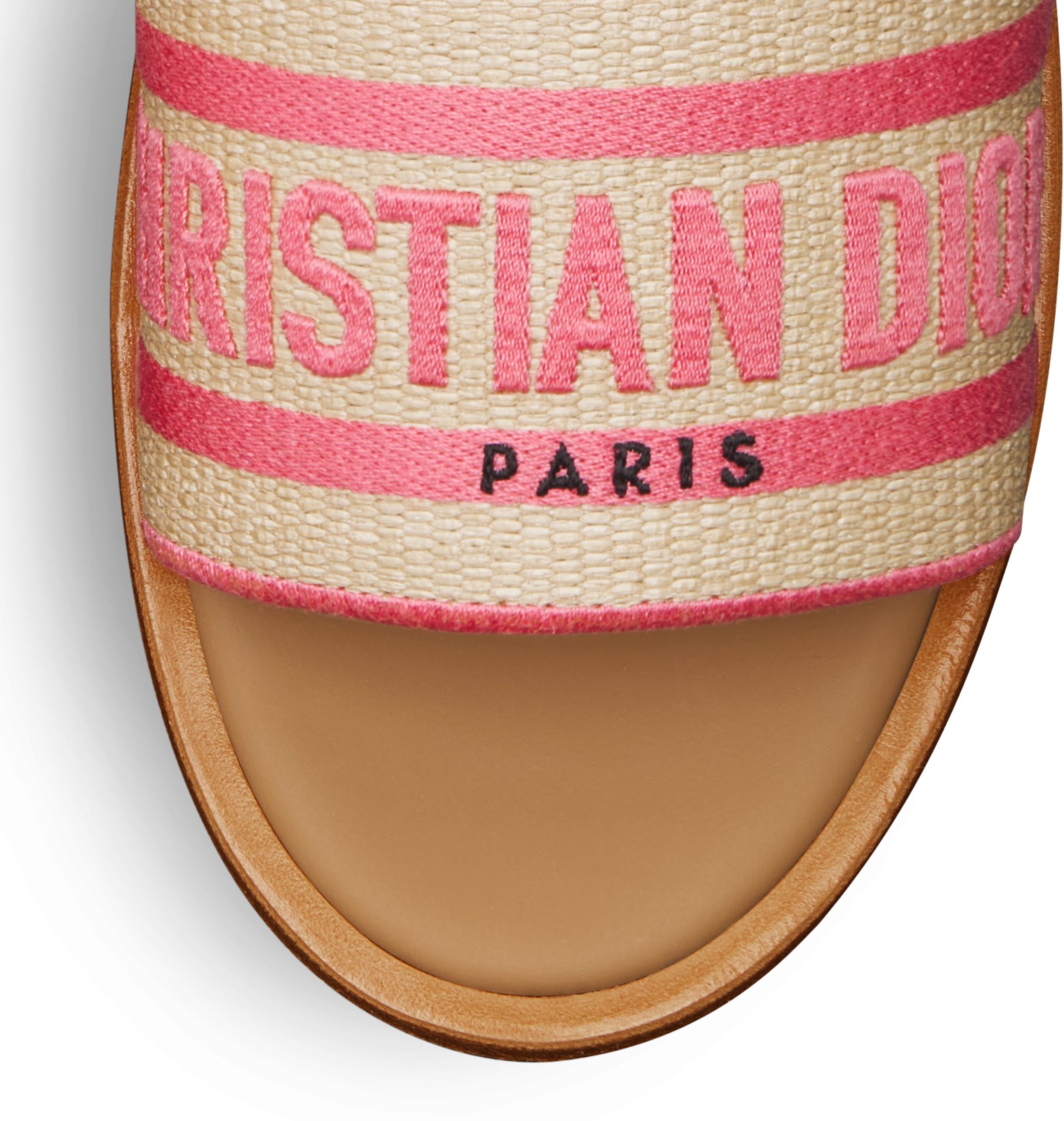 Dioriviera Dway Platform Slide Natural Raffia and Candy Pink Embroidered Cotton DIOR
