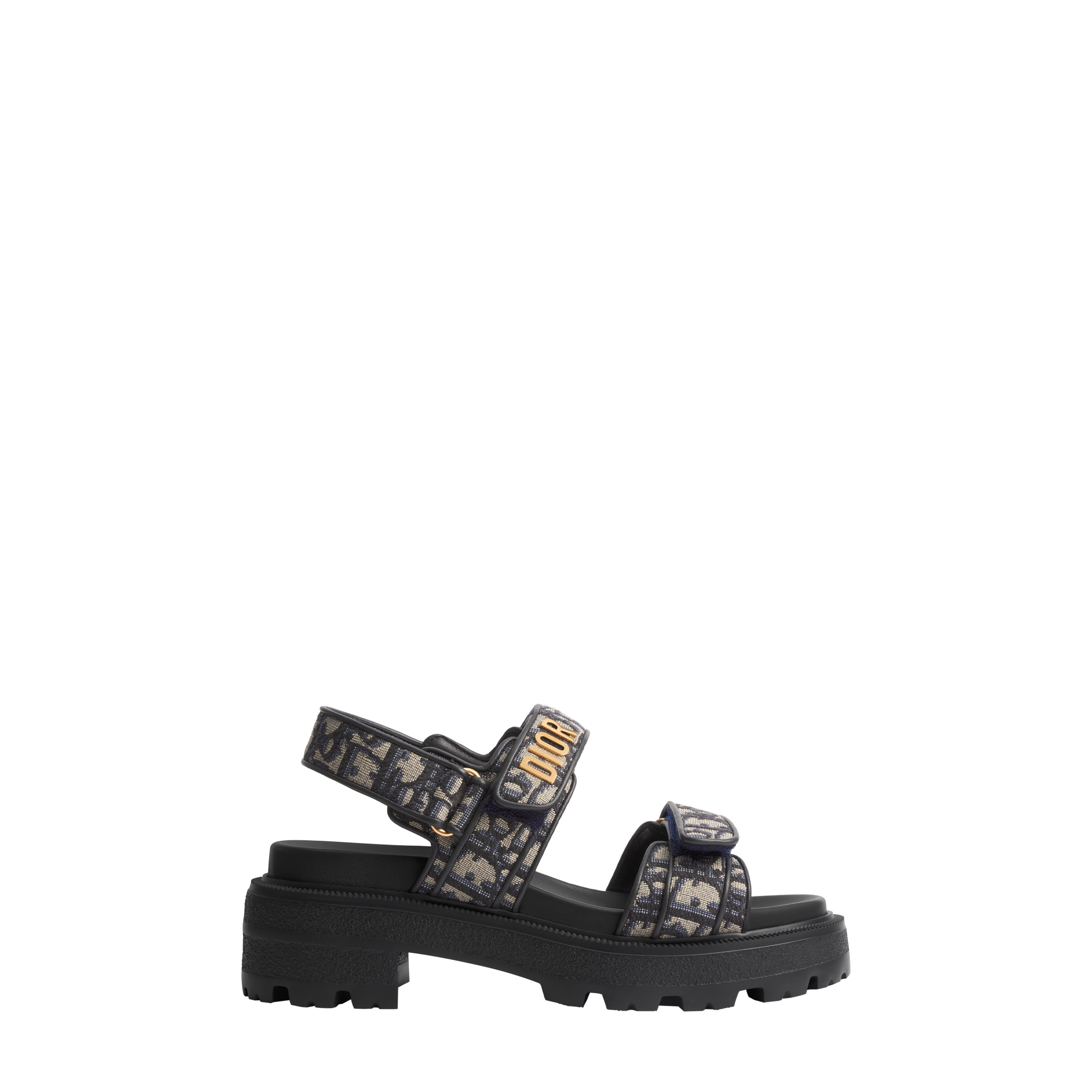 Dioract Platform Sandal Cotton Embroidered with Deep Blue Dior Oblique Motif E02