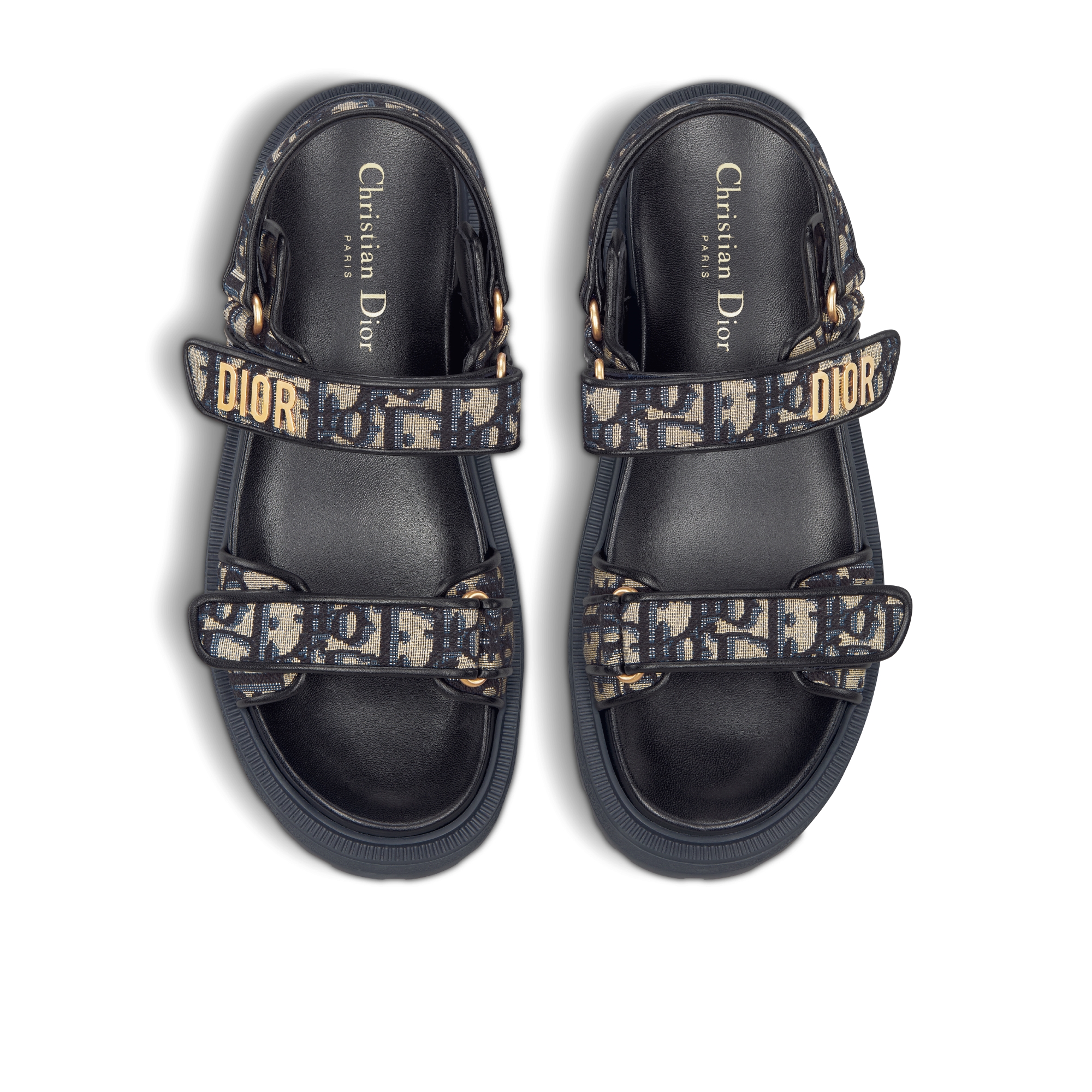 Dioract-sandaal met plateauzool Katoen geborduurd met diepblauw Dior Oblique-motief E06