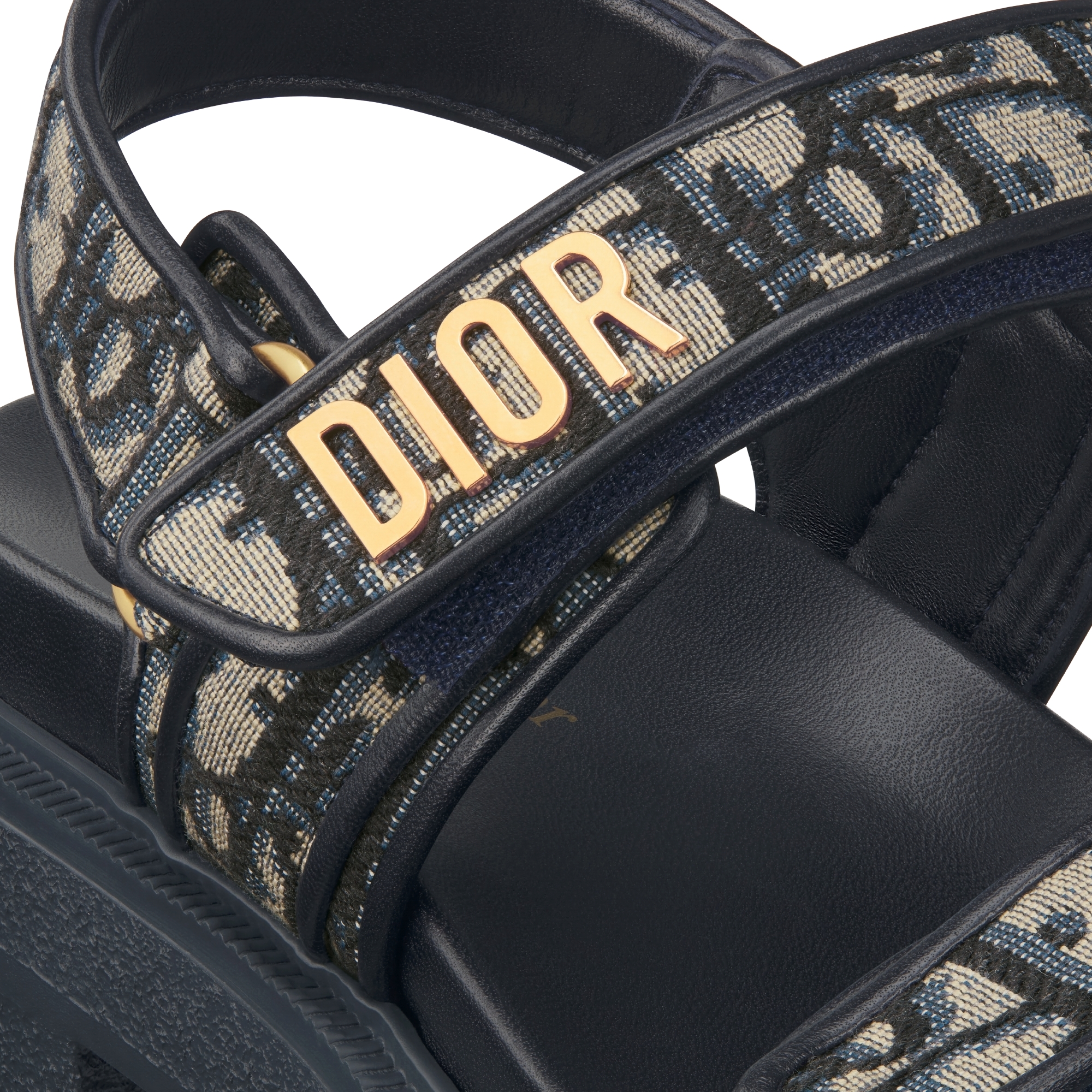 Dioract-sandaal met plateauzool Katoen geborduurd met diepblauw Dior Oblique-motief E09