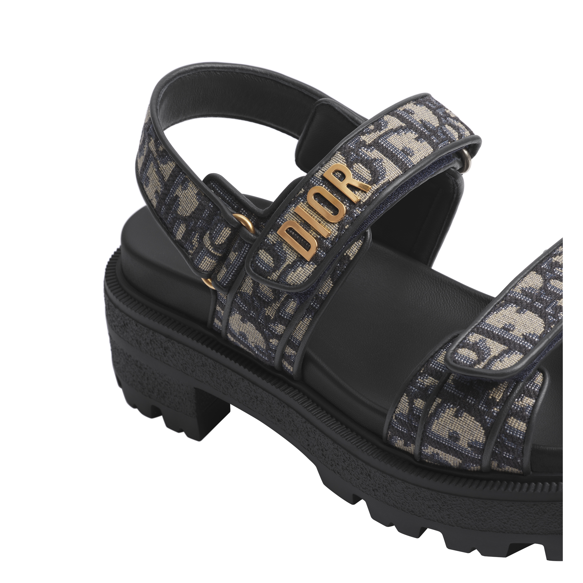 Dioract Platform Sandal Cotton Embroidered with Deep Blue Dior Oblique Motif E09