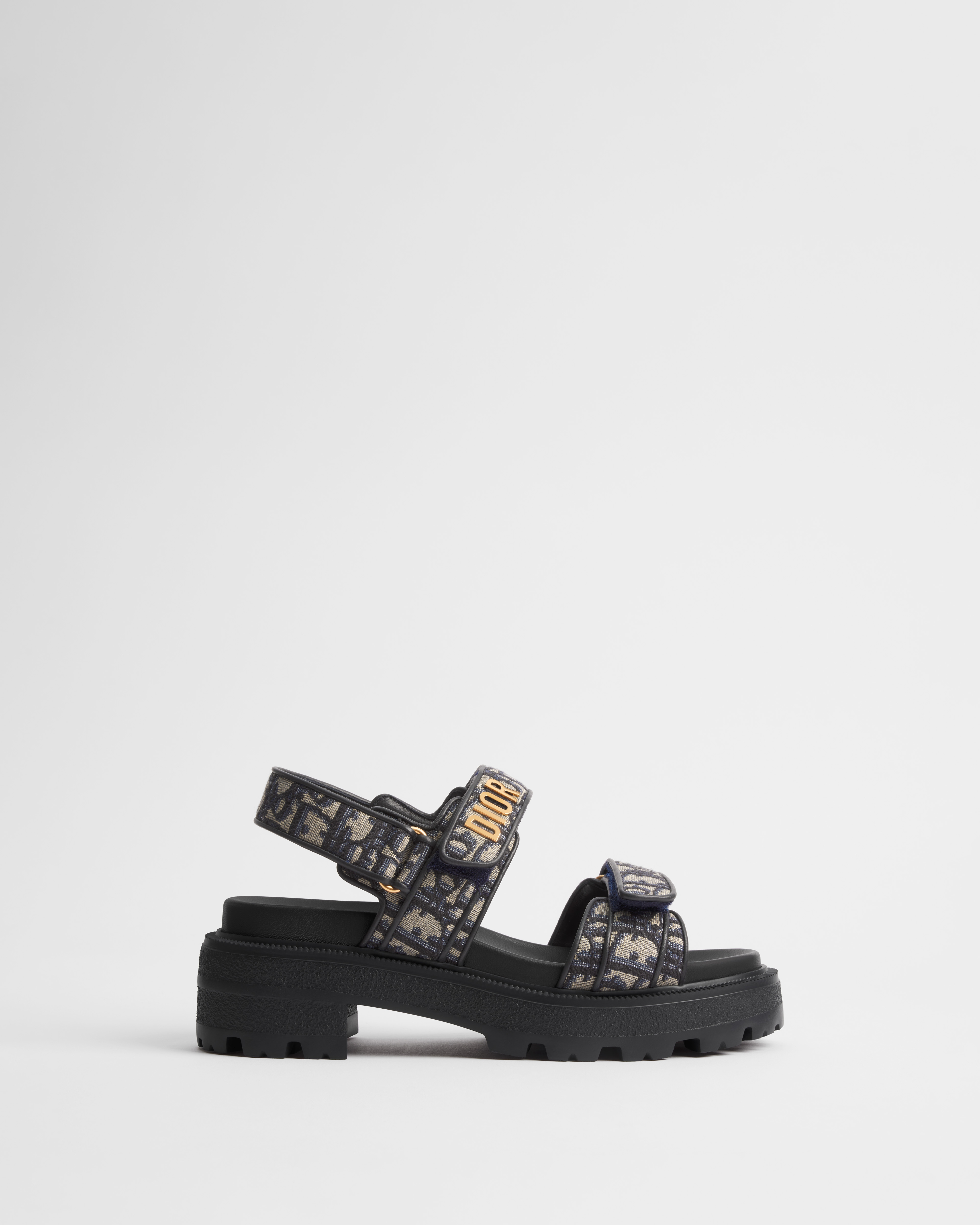 Dioract Platform Sandal Cotton Embroidered with Deep Blue Dior Oblique Motif E02
