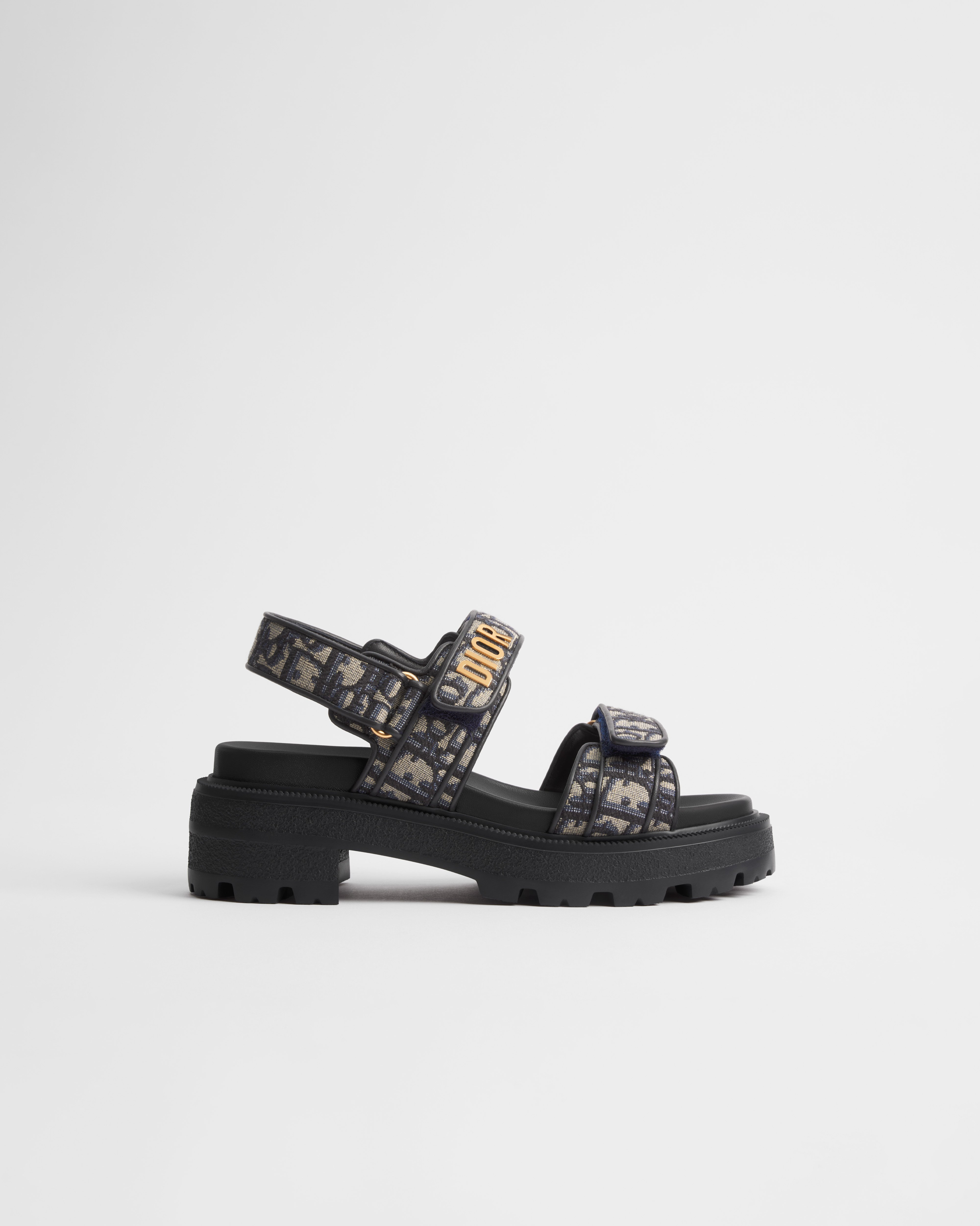 Dioract Platform Sandal Cotton Embroidered with Deep Blue Dior Oblique Motif