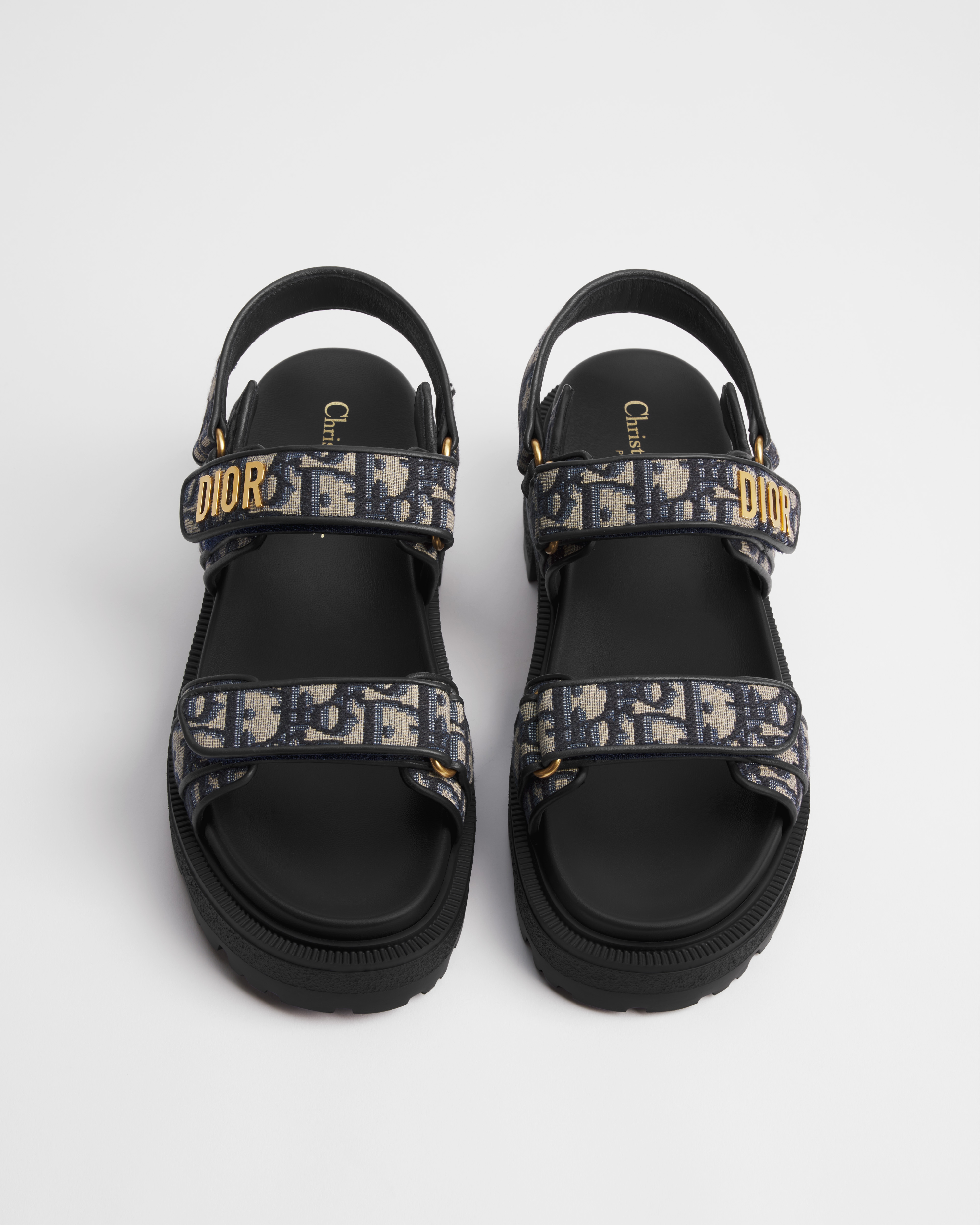 Dioract Platform Sandal Cotton Embroidered with Deep Blue Dior Oblique Motif E06