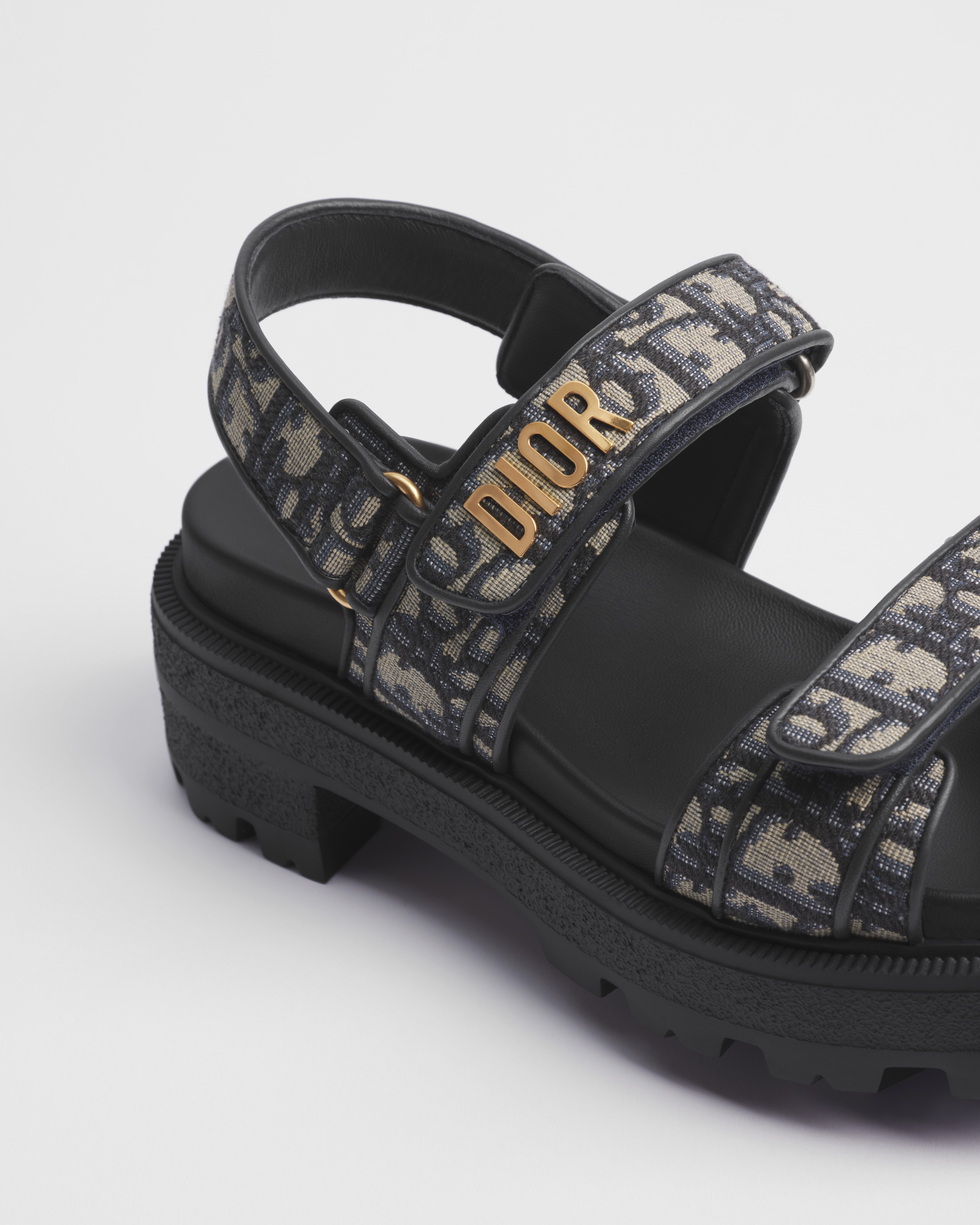 Sandália plataforma Dioract Algodão bordado com motivo Dior Oblique azul-escuro E09