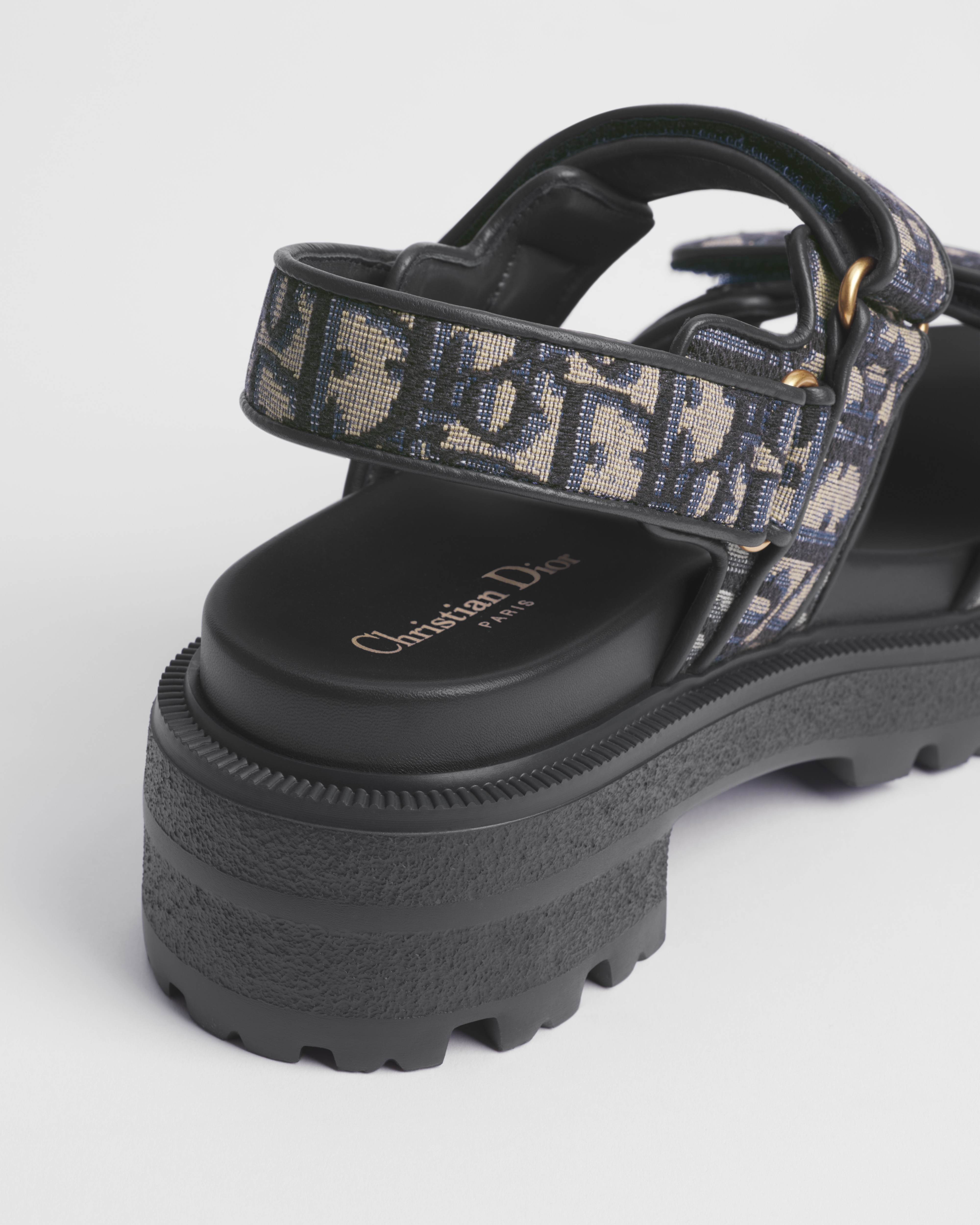 Sandália plataforma Dioract Algodão bordado com motivo Dior Oblique azul-escuro E10