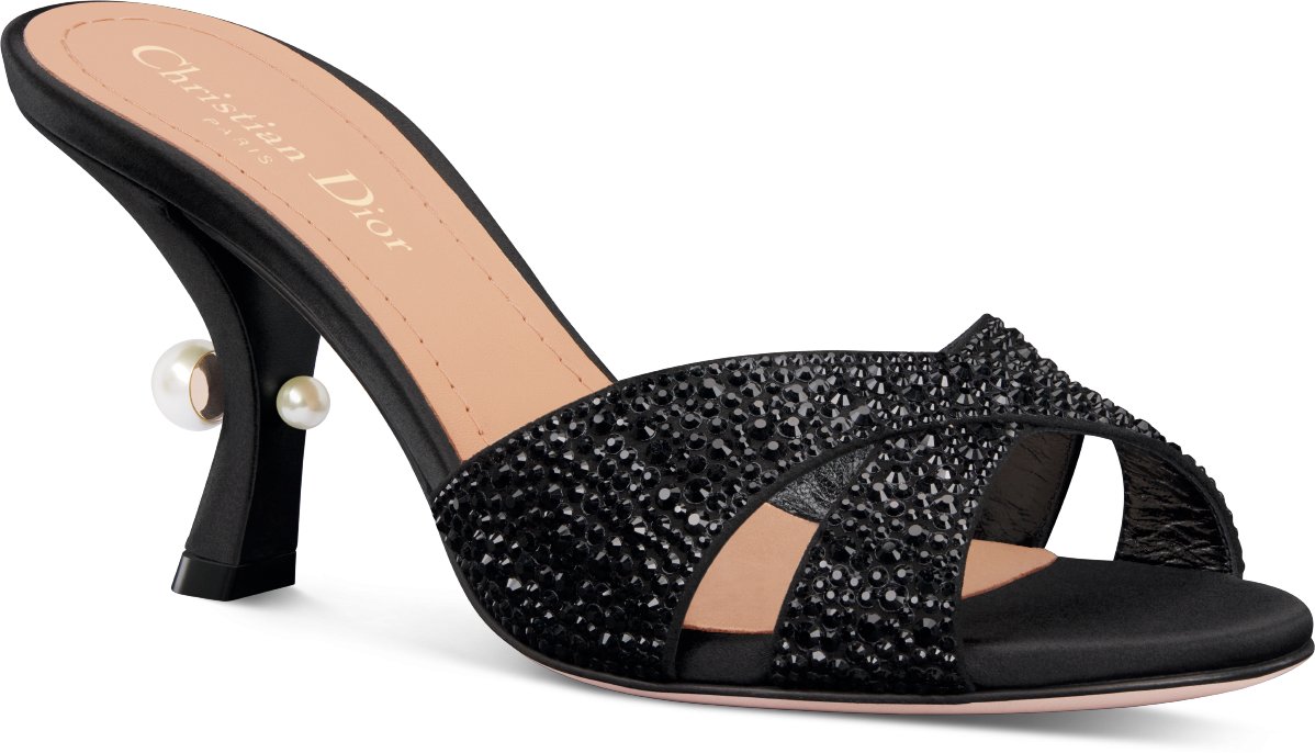 Mule de tacon Dior Tribales Ante de piel de cabra beige y strass dorado DIOR