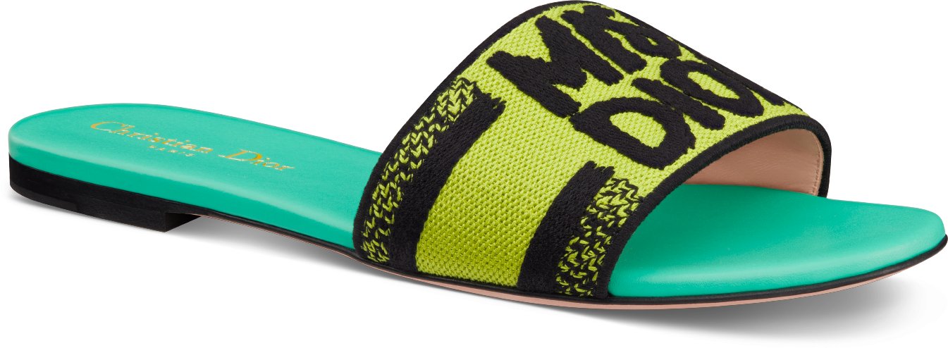 Dway Slide Lime and Black Embroidered Cotton DIOR