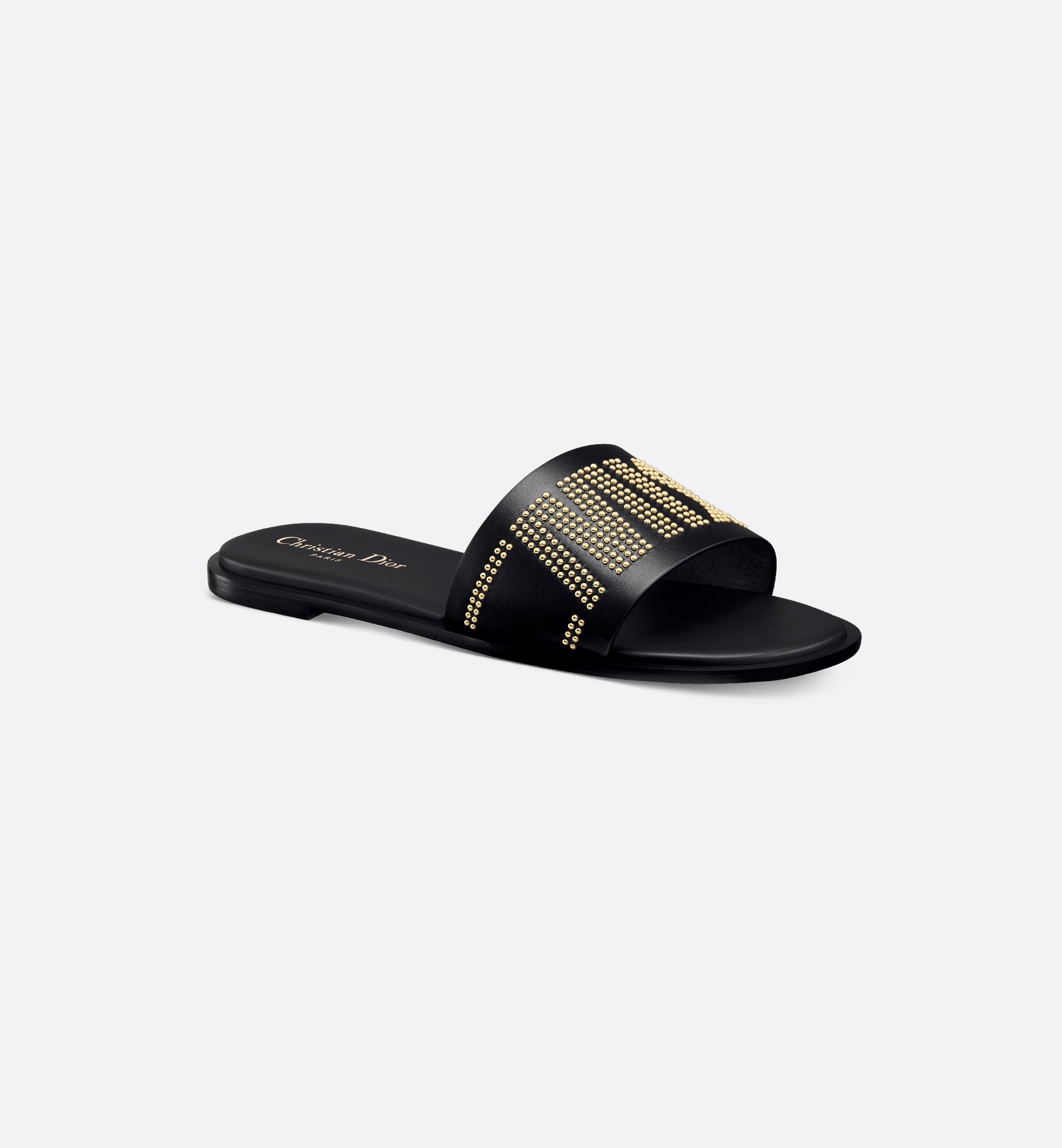Dway Slide Black Calfskin and Gold-Finish Studs | DIOR Dway Slide Black Calfskin and Gold-Finish Studs | DIOR