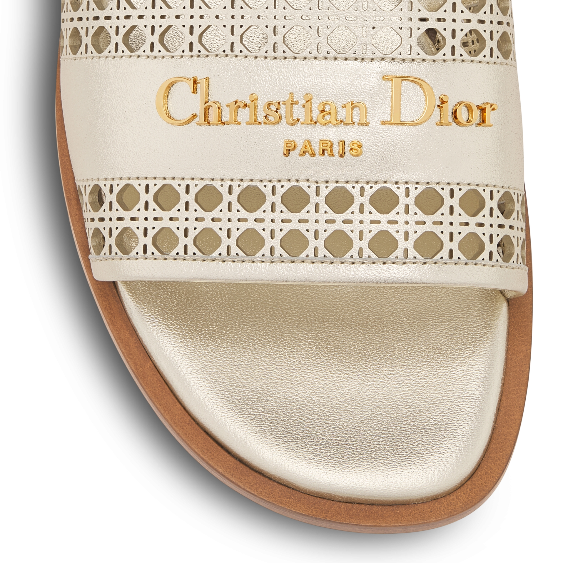 Dior Or D-Lane-muiltje Goudkleurig, gelamineerd kalfsleer met opengewerkt Microcannage-motief E09