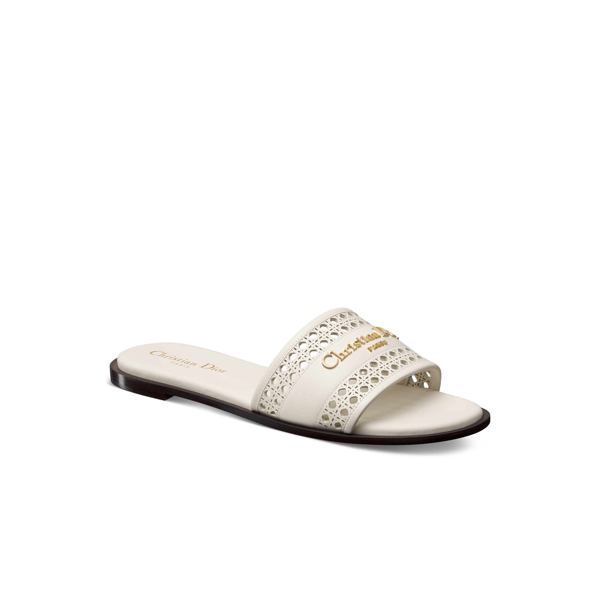 D-Lane Slide White Calfskin with Openwork Microcannage Motif | DIOR