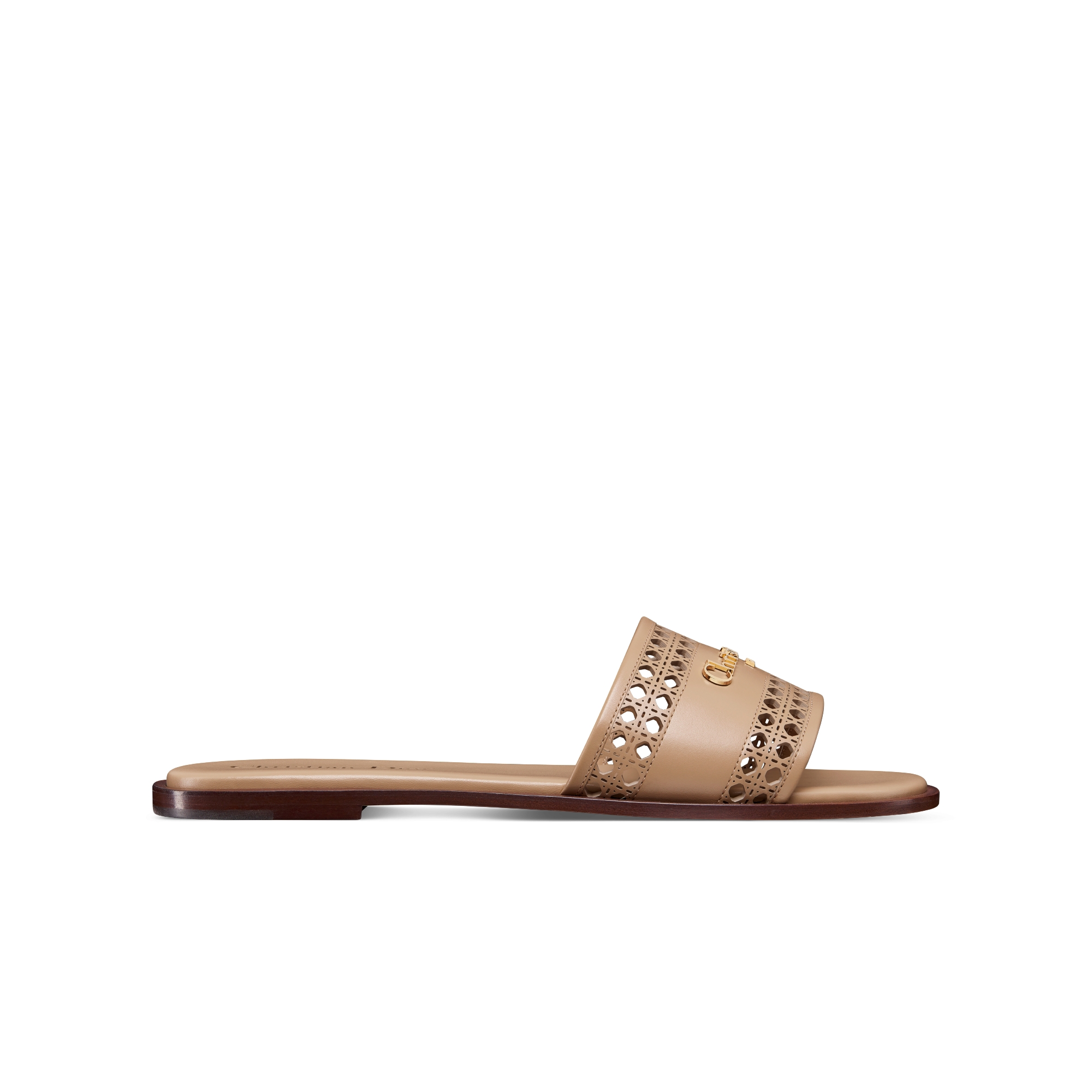 D-Lane Slide Beige Calfskin with Openwork Microcannage Motif | DIOR