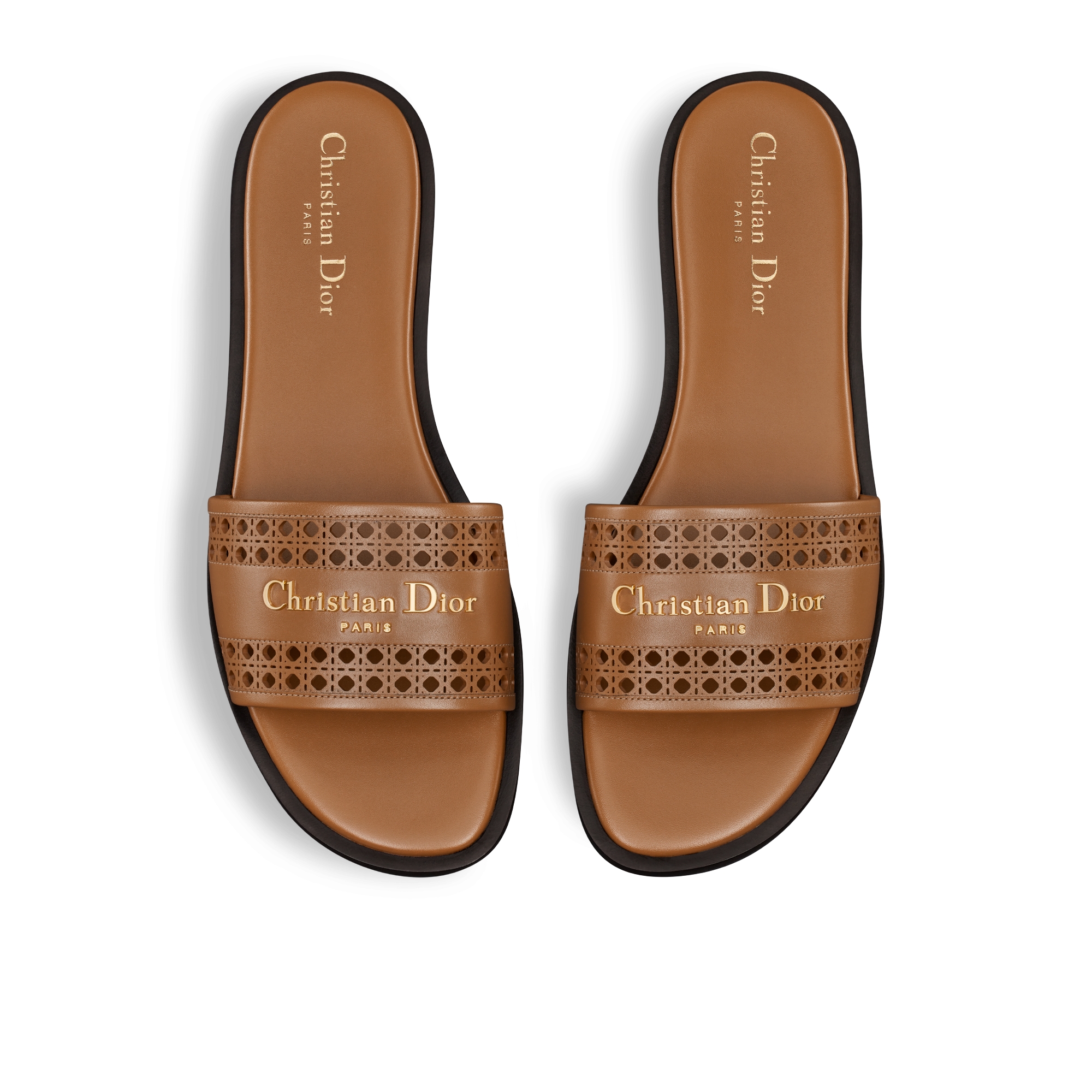 Mule D-Lane Cuir de veau camel ajouré du motif Microcannage E06