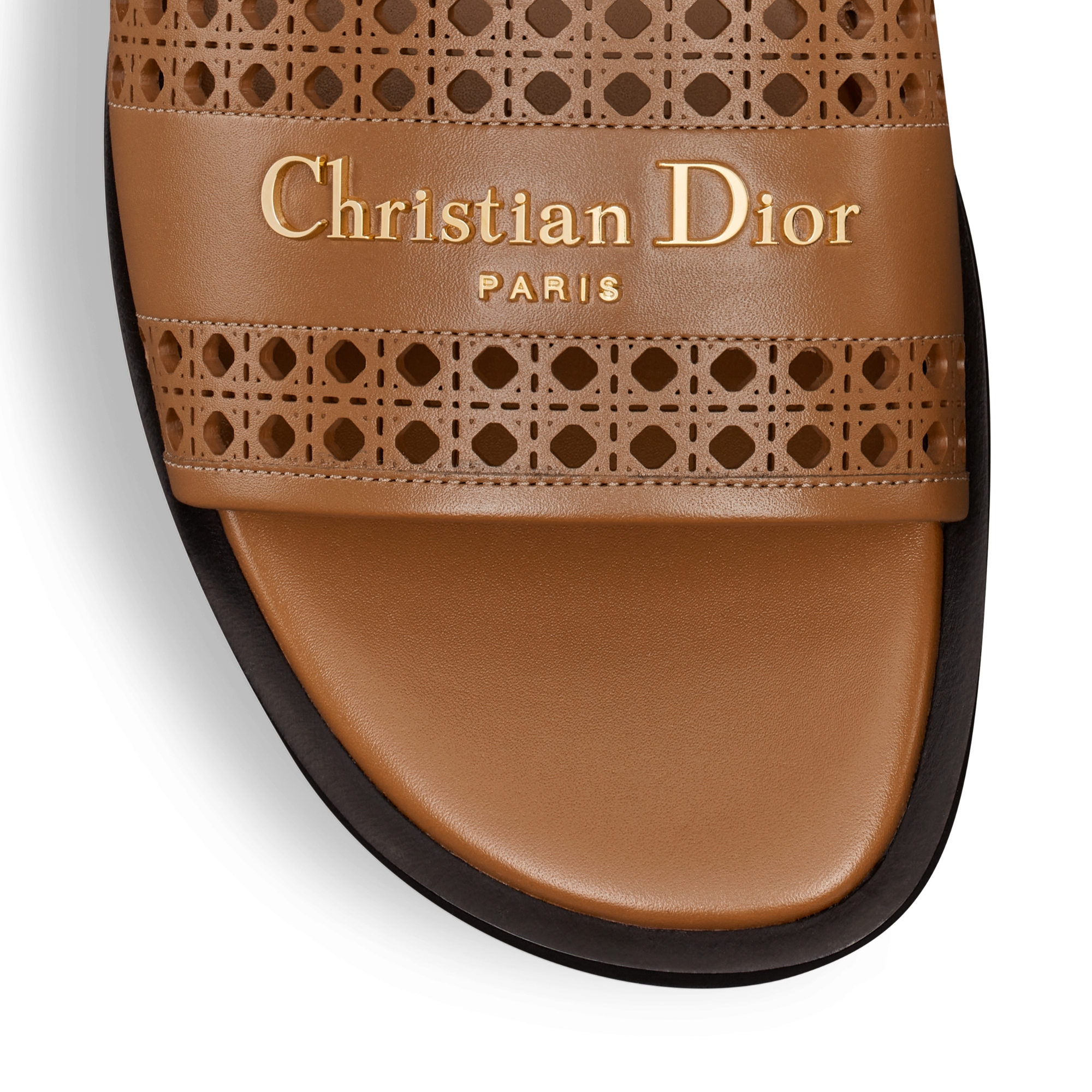 Mule D-Lane Cuir de veau camel ajouré du motif Microcannage E09