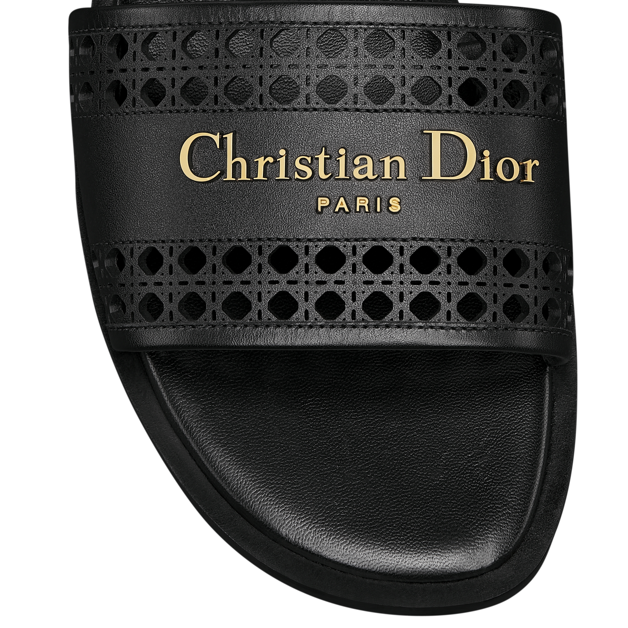 D-Lane Slide Black Calfskin with Openwork Microcannage Motif E09