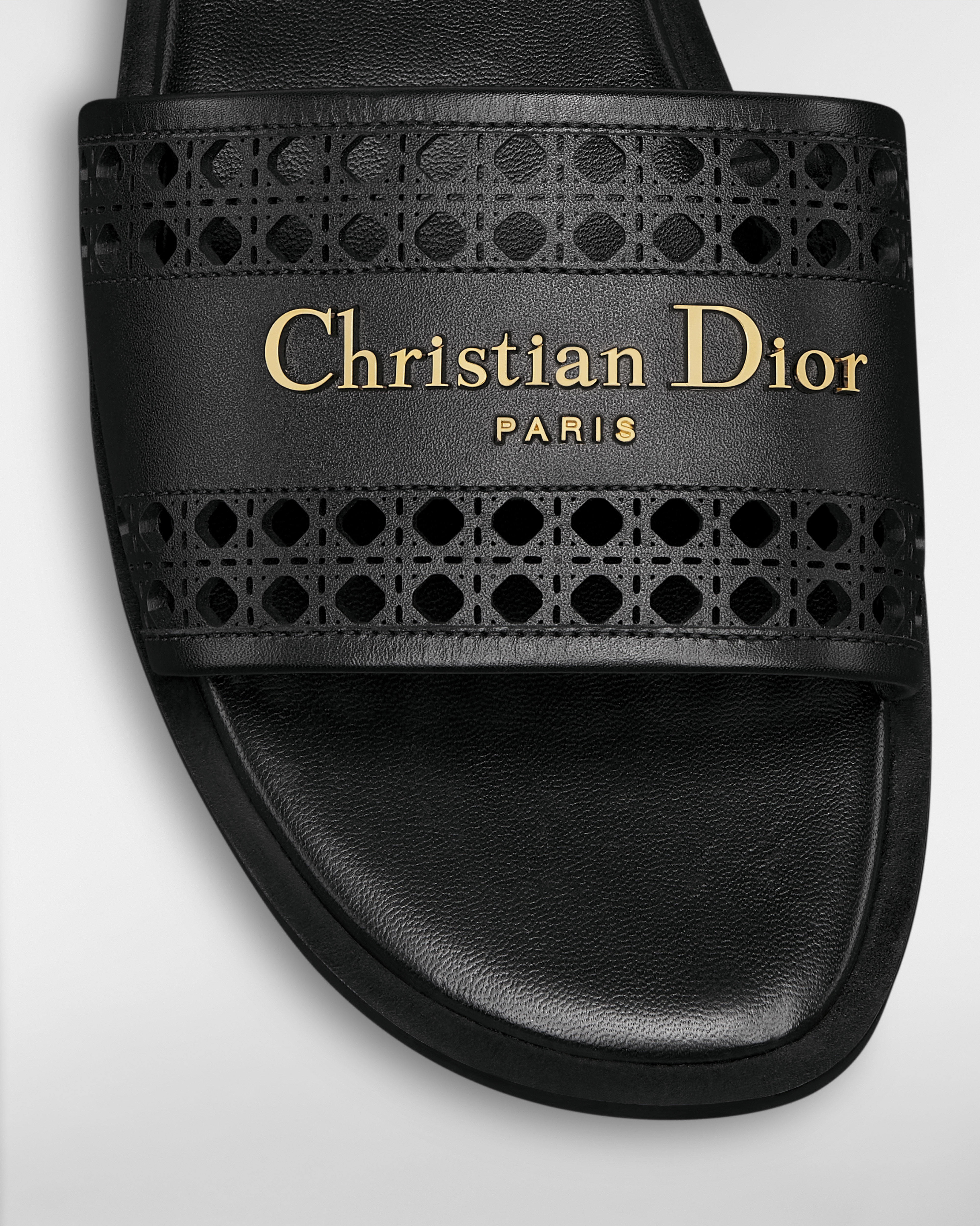 D-Lane Slide Black Calfskin with Openwork Microcannage Motif E09
