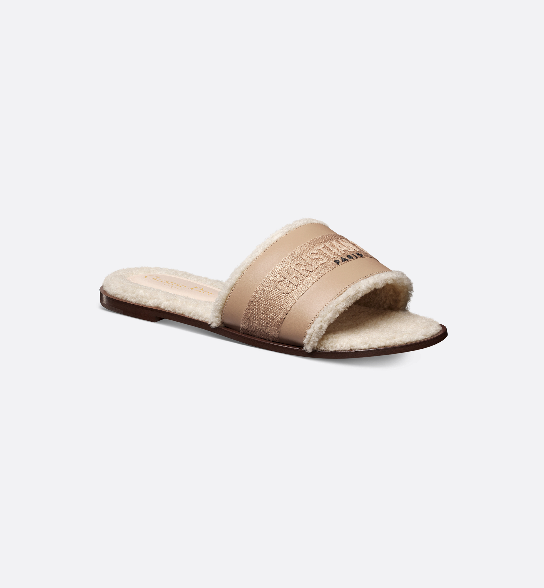 Dway Slide Beige Calfskin and Embroidered Cotton | DIOR Dway Slide Beige Calfskin and Embroidered Cotton | DIOR