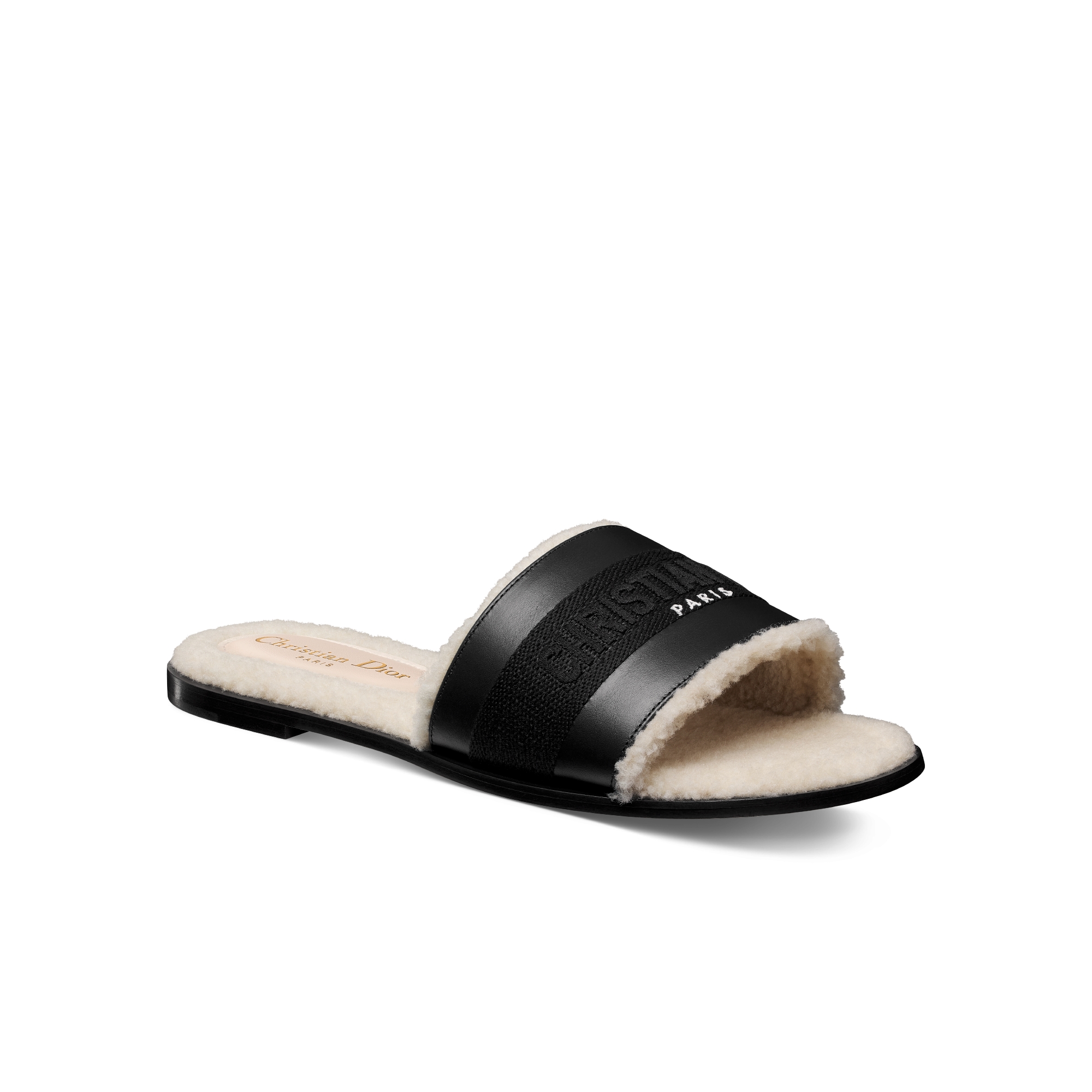 Dway Slide Black Calfskin and Embroidered Cotton | DIOR