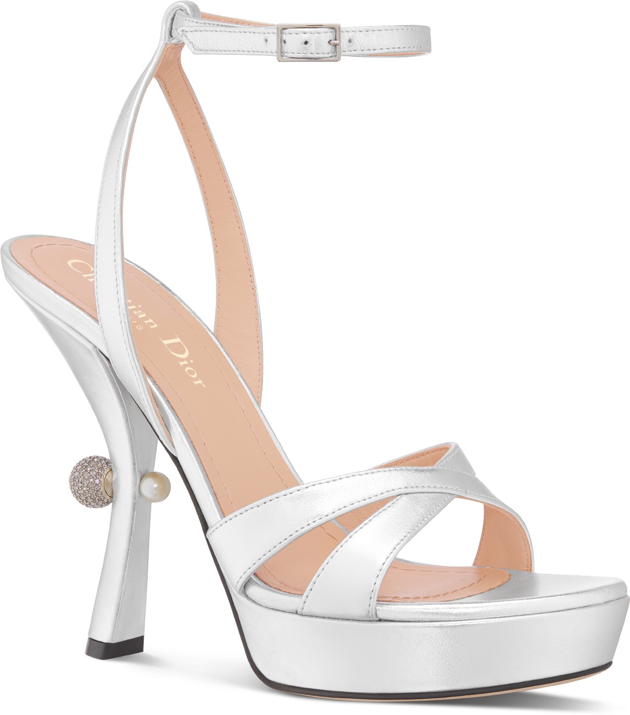Dior Or Dior Tribales Heeled Sandal Silver-Tone Laminated
