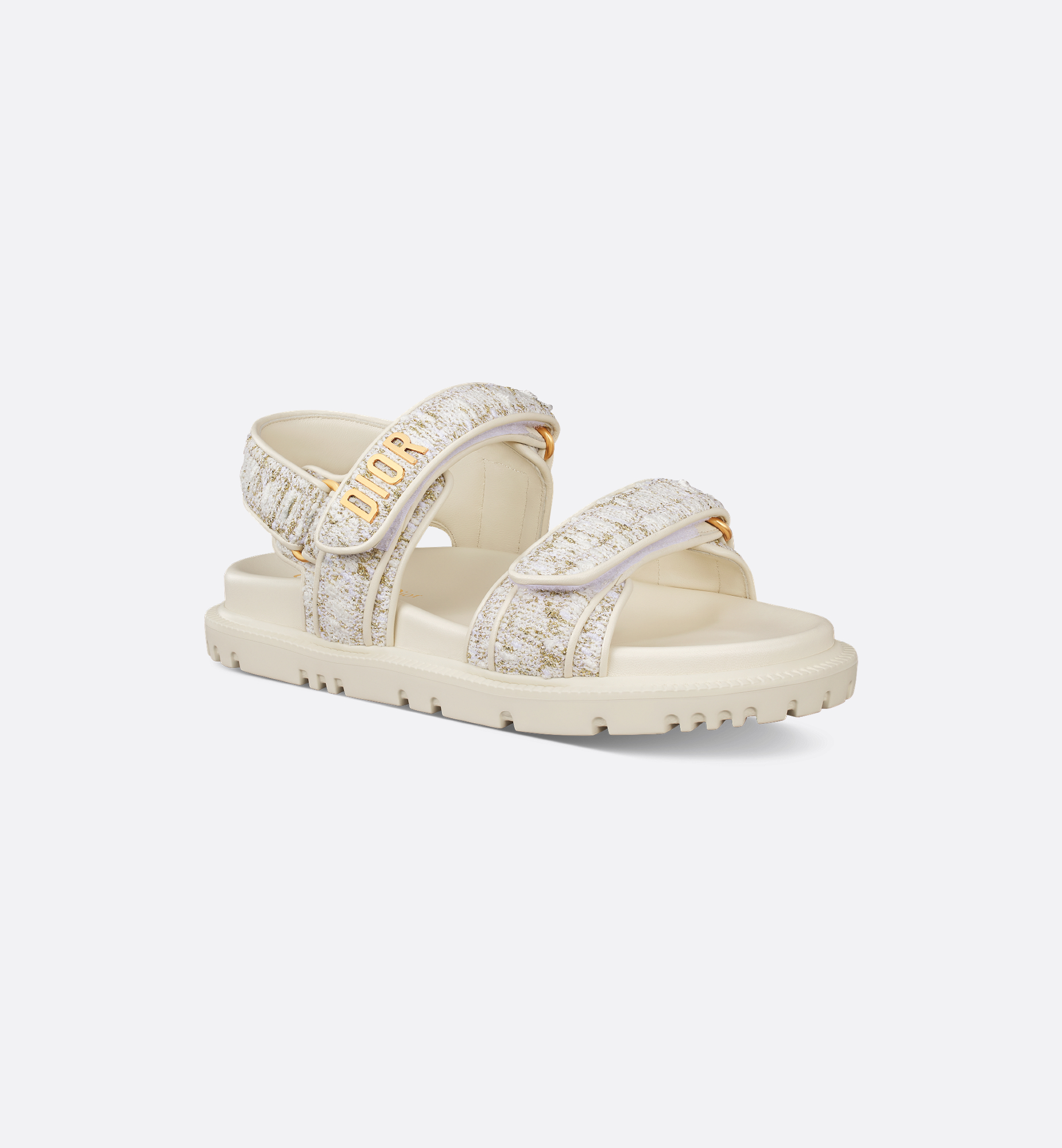 Dior Or Dioract Sandal White and Gold-Tone Cannage Tweed | DIOR Dior Or Dioract Sandal White and Gold-Tone Cannage Tweed | DIOR