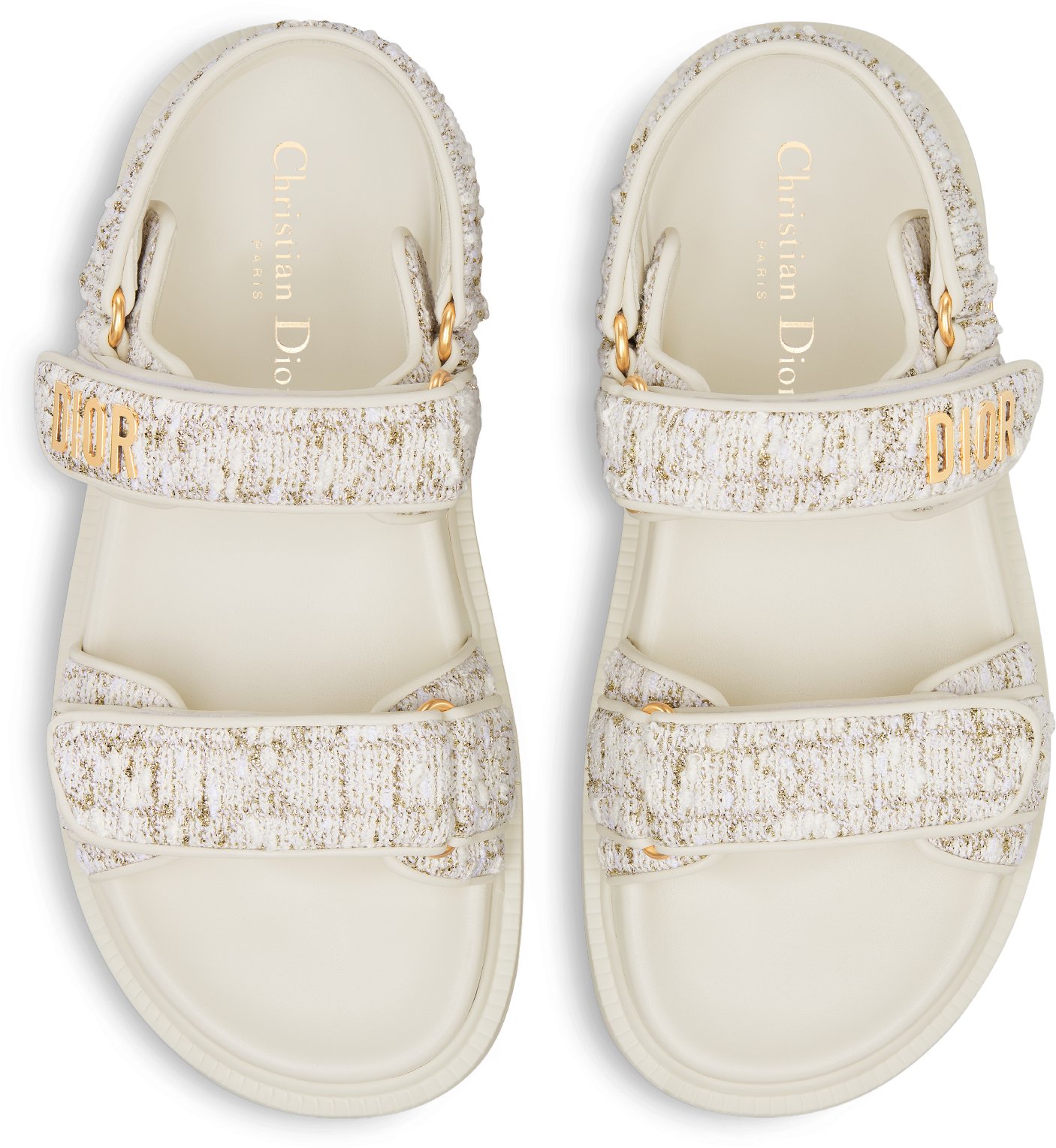 Dior Or Dioract Sandal White and Gold-Tone Cannage Tweed | DIOR