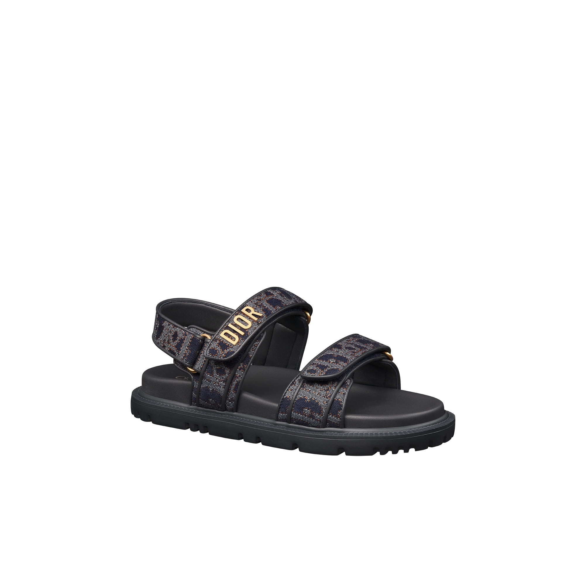 Dioract Sandal Blue and Tobacco Brown Dior Oblique Denim with Contrasting Topstitching E03