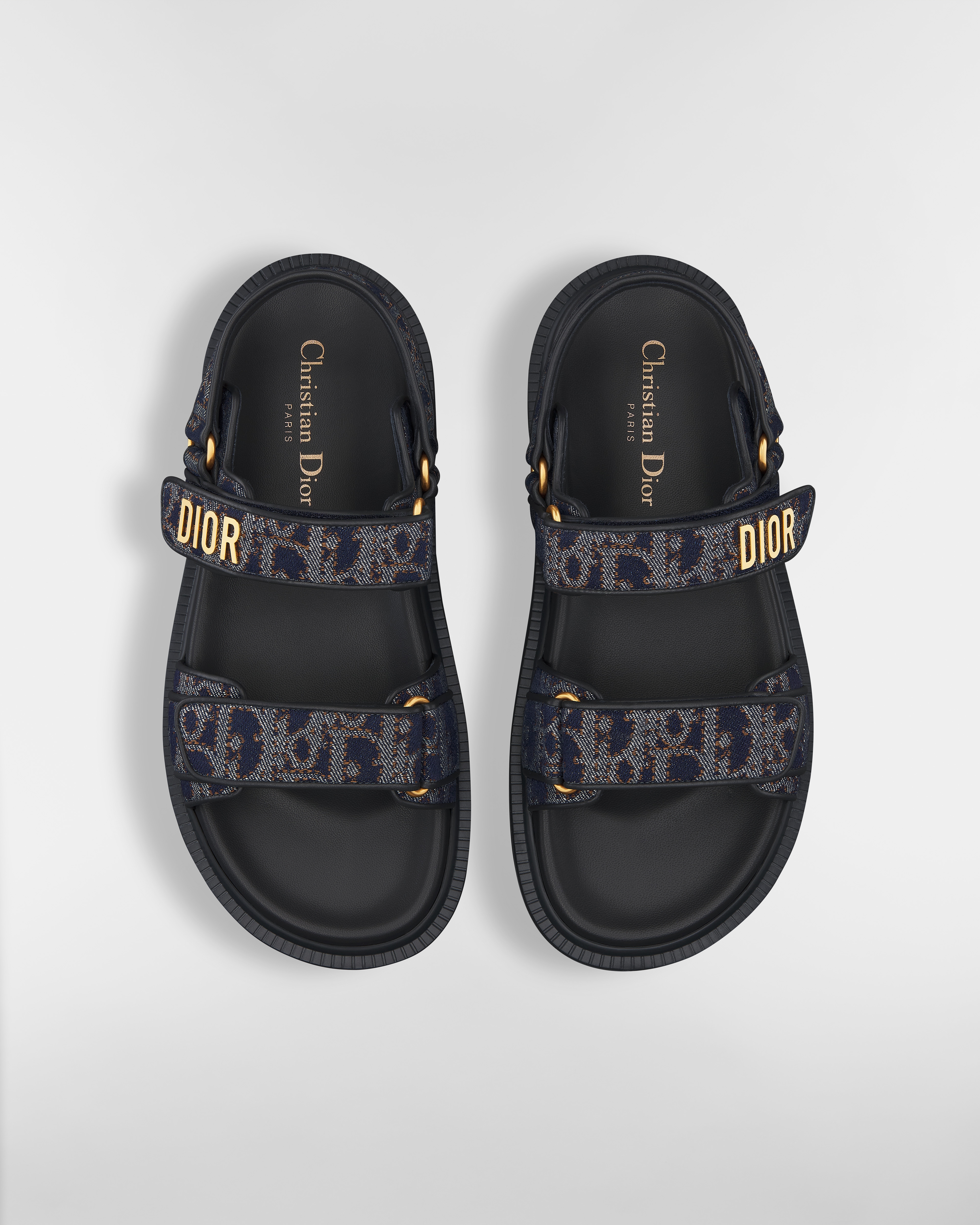 Dioract-sandaal Blauw en tabakbruin Dior Oblique-denim met contrasterend topstiksel E06