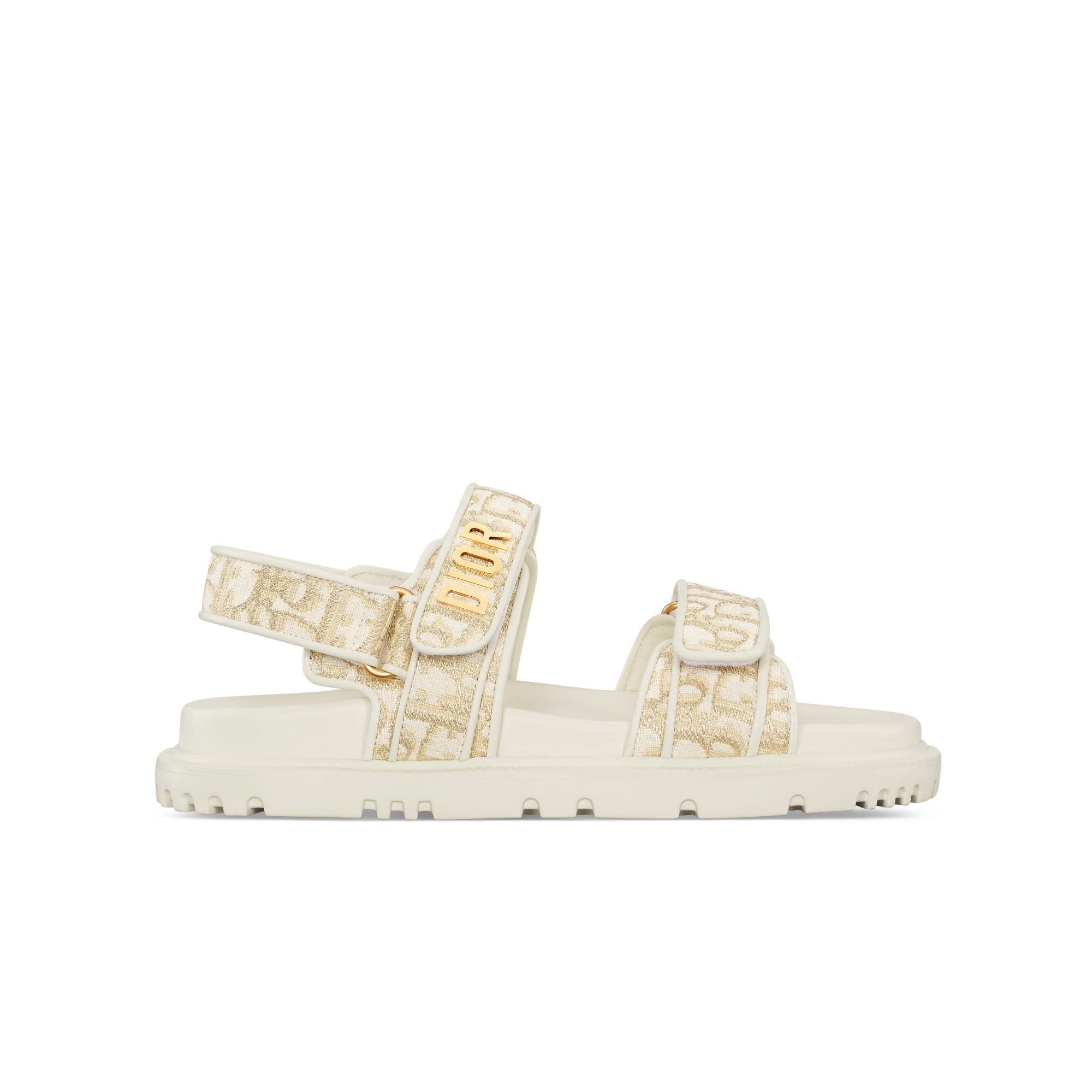 Dioract Sandale Dior Oblique Jacquard in Weiß mit Metallfaden in Goldfarbe E02