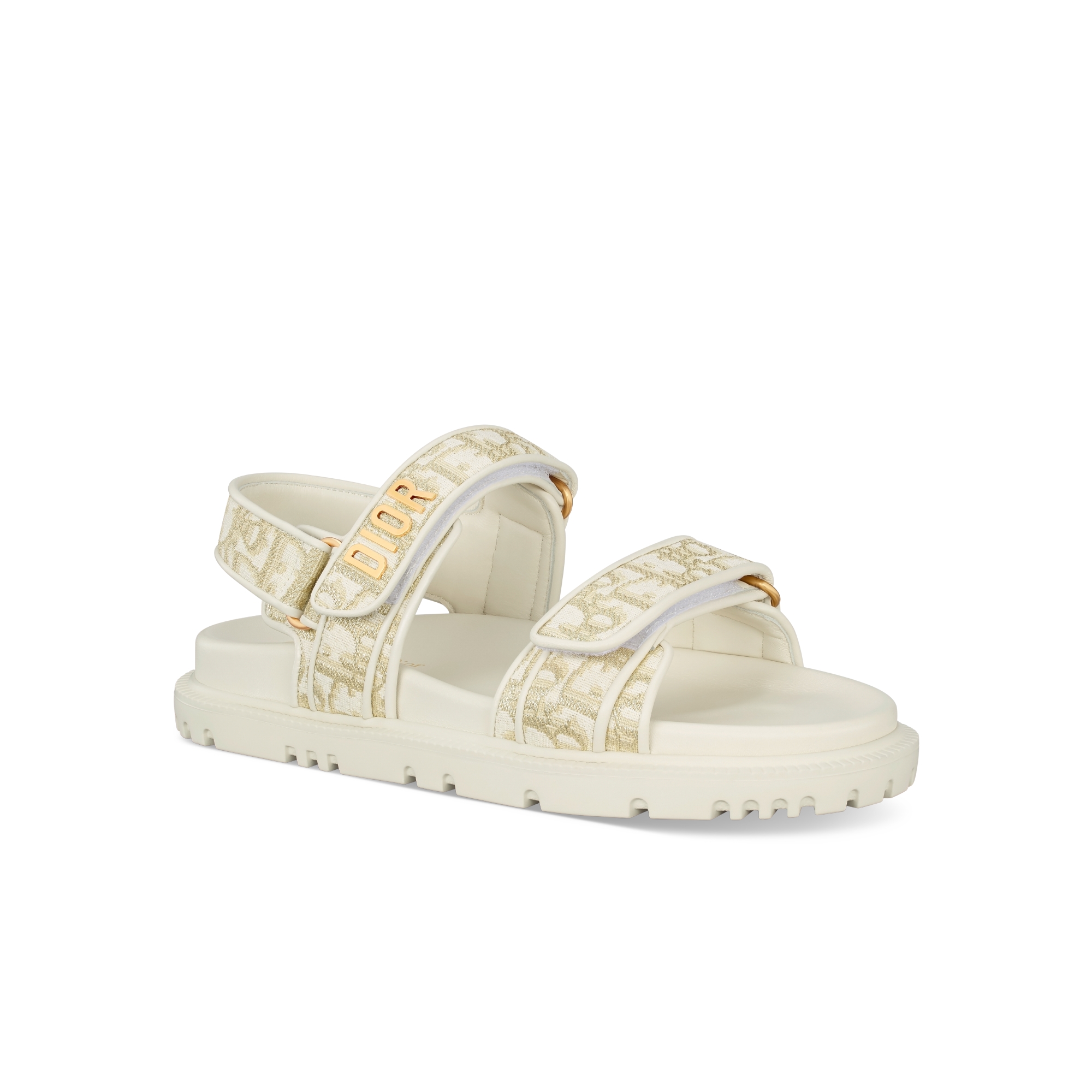 Sandália Dioract Jacquard Dior Oblique branco com fio metálico dourado E03