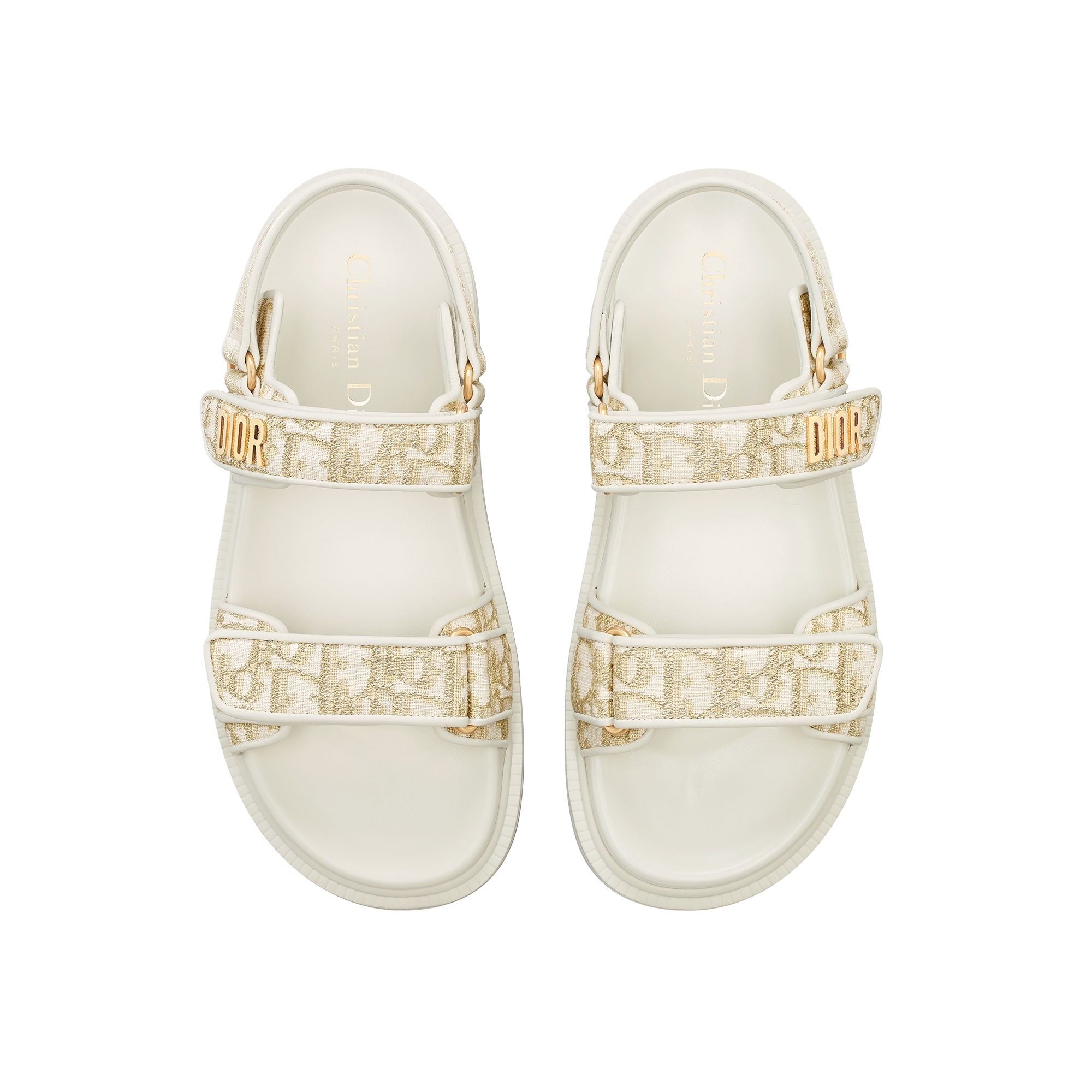 Dioract Sandal White Dior Oblique Jacquard with Gold-Tone Metallic Thread E06