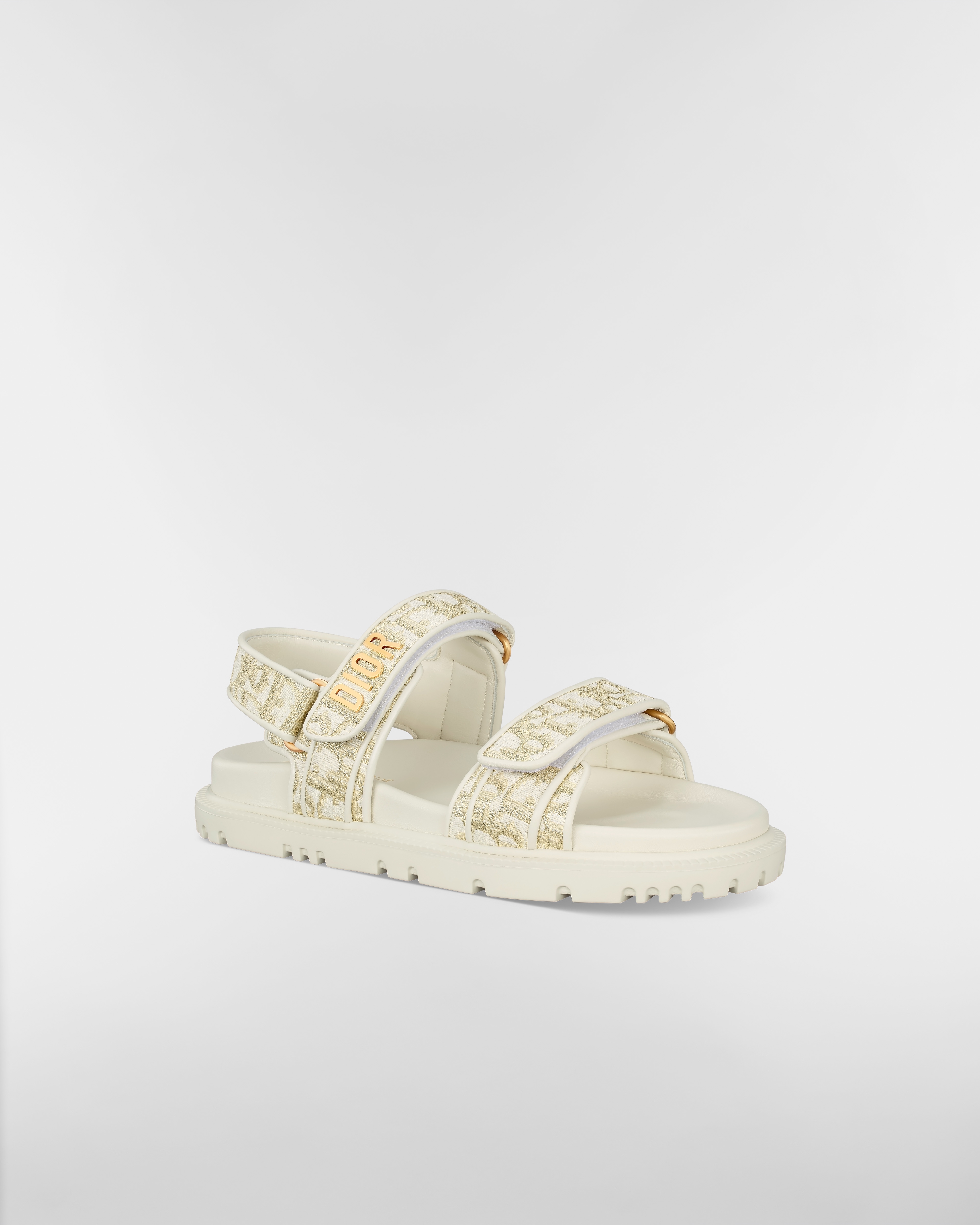 Dioract Sandal White Dior Oblique Jacquard with Gold-Tone Metallic Thread E03