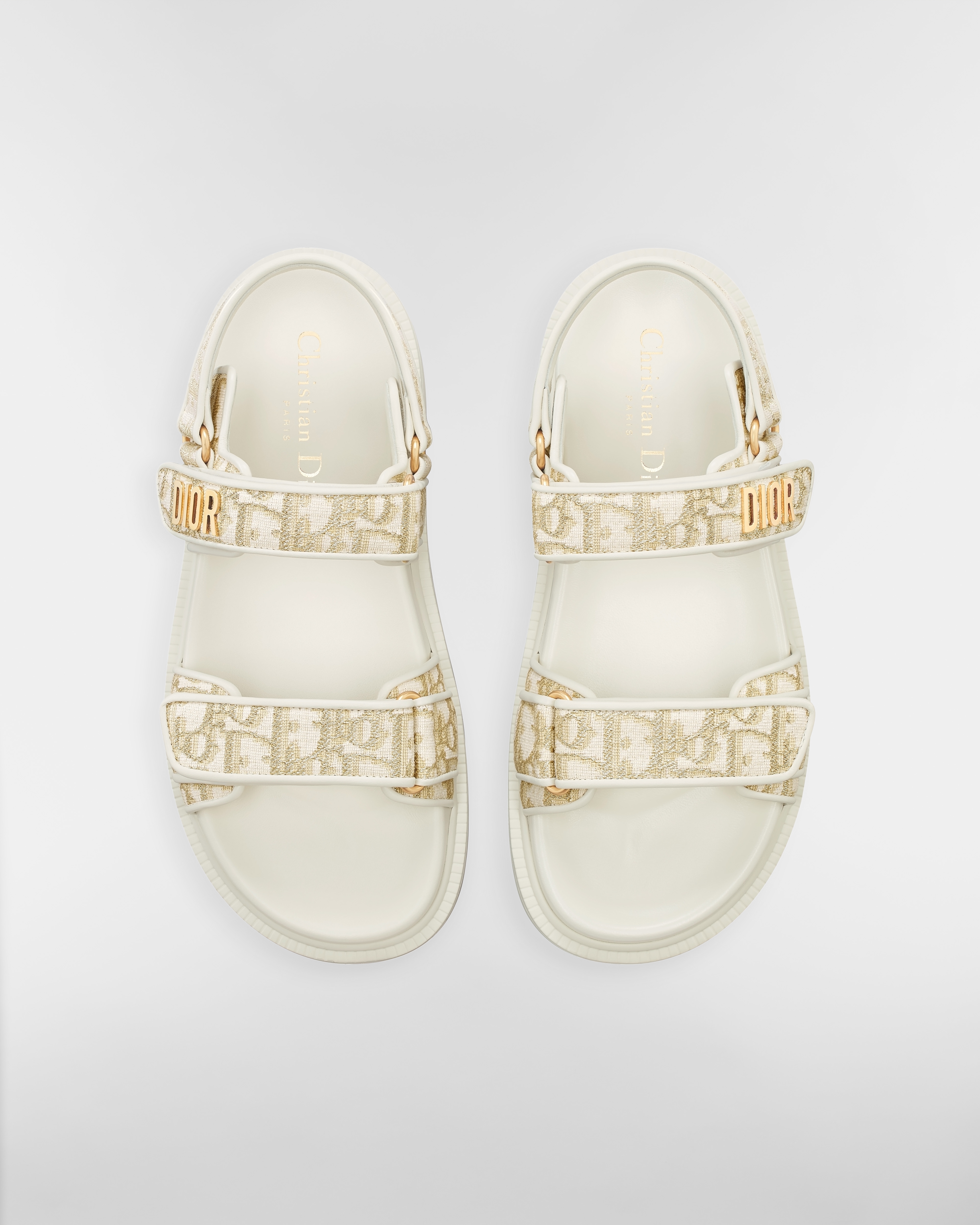 Dioract Sandal White Dior Oblique Jacquard with Gold-Tone Metallic Thread E06