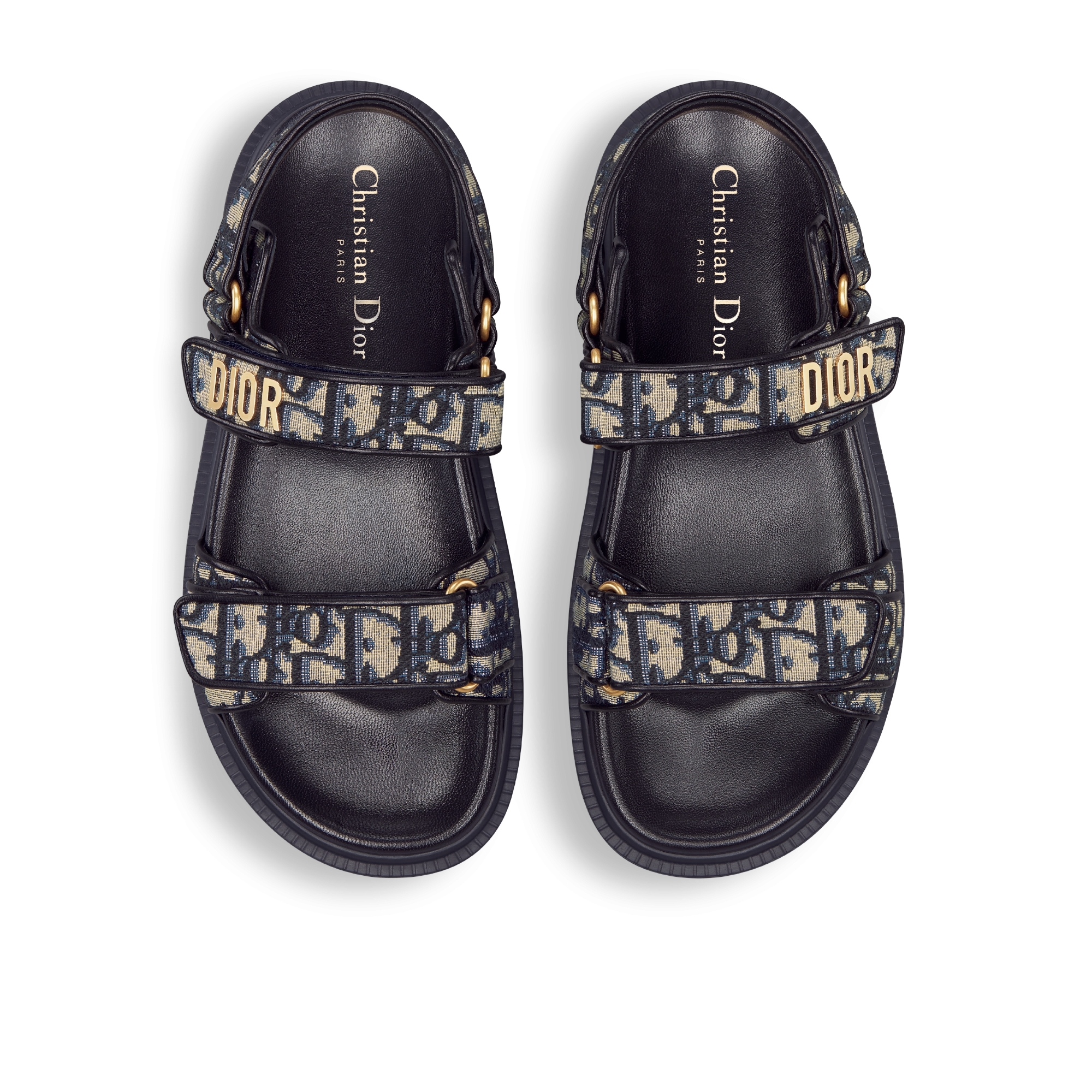 Dioract-sandaal Katoen geborduurd met diepblauw Dior Oblique-motief E06