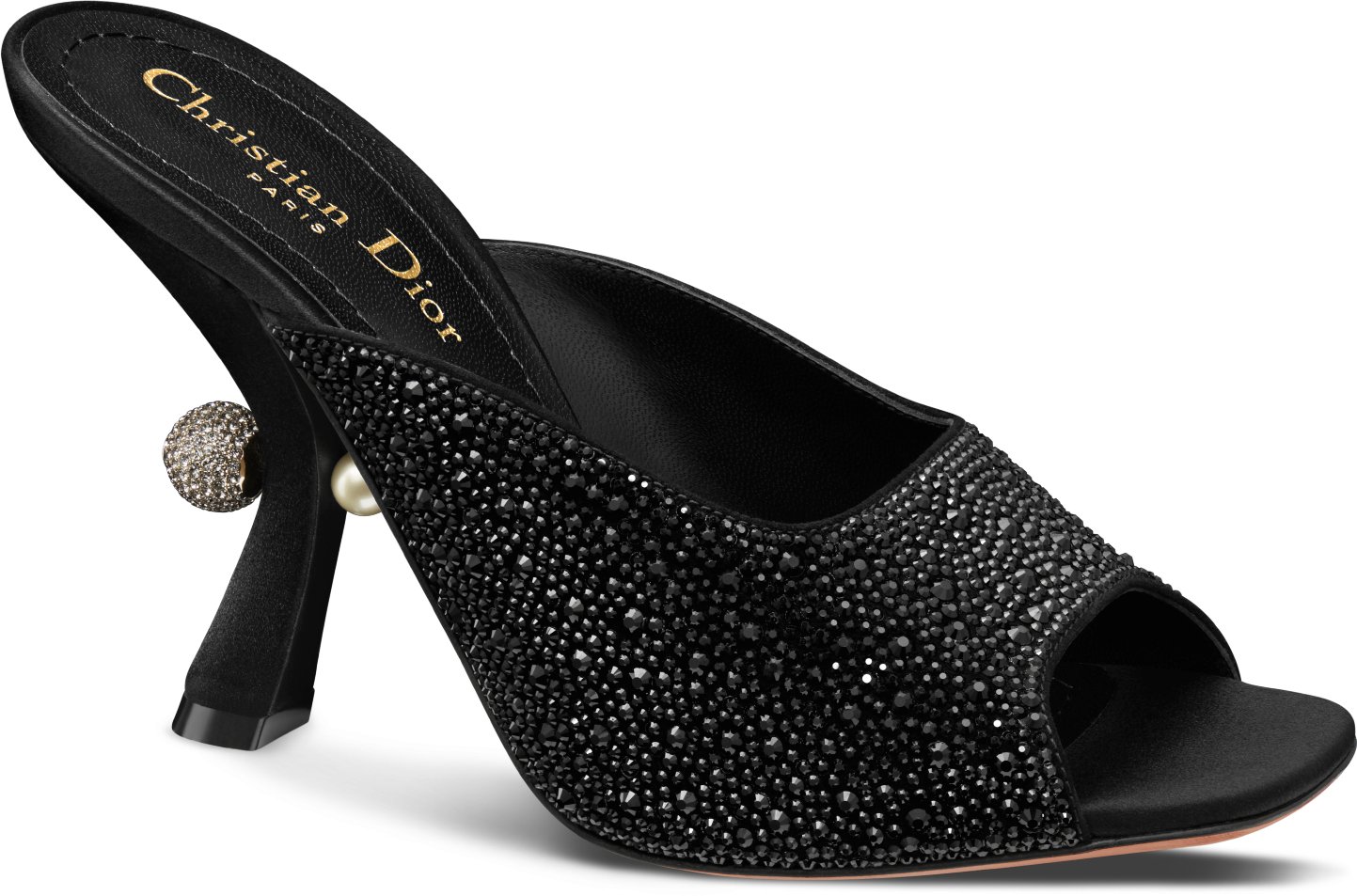 Dior Tribales Heeled Slide Black Suede Goatskin and Strass