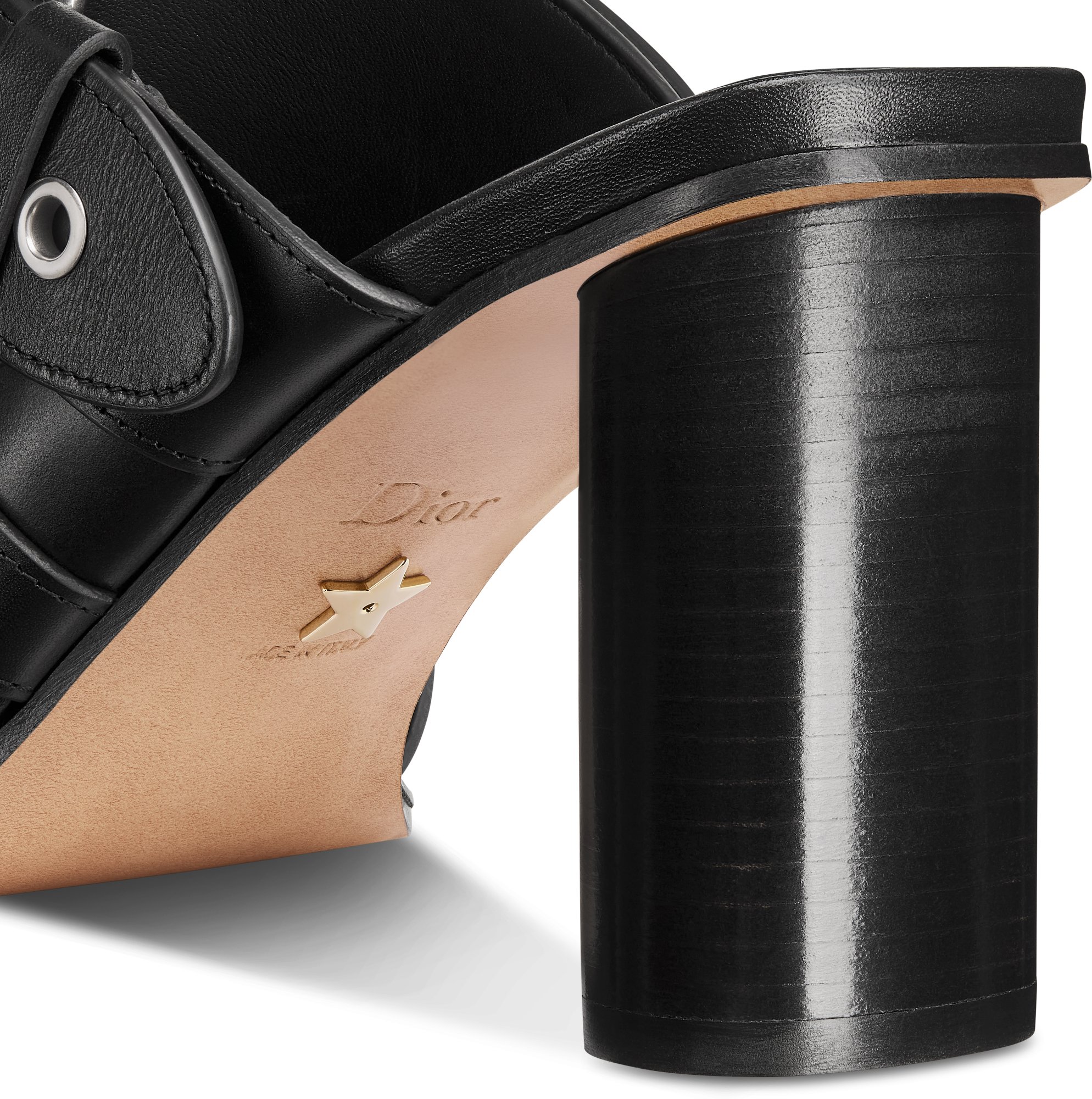 Dior Punk Heeled Slide Black Calfskin | DIOR