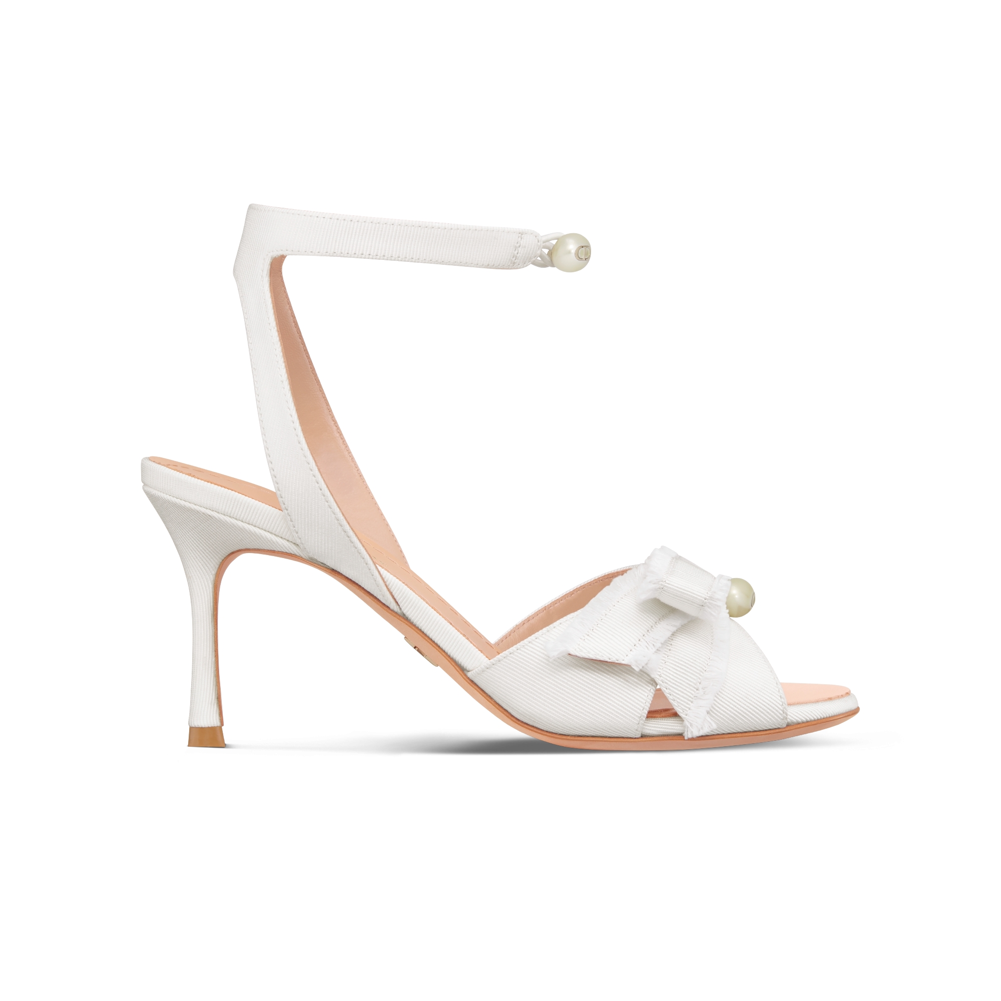 Adiorable Heeled Sandal White Fringed Grosgrain | DIOR