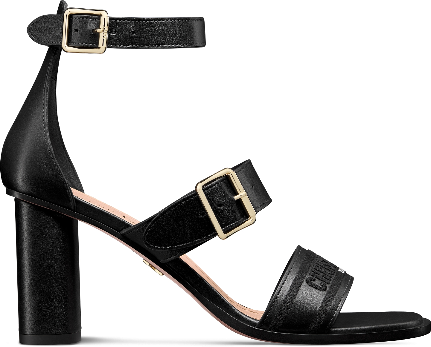 Dway Heeled Sandal — Black Calfskin and Embroidered Cotton — KCO191CEY_S900