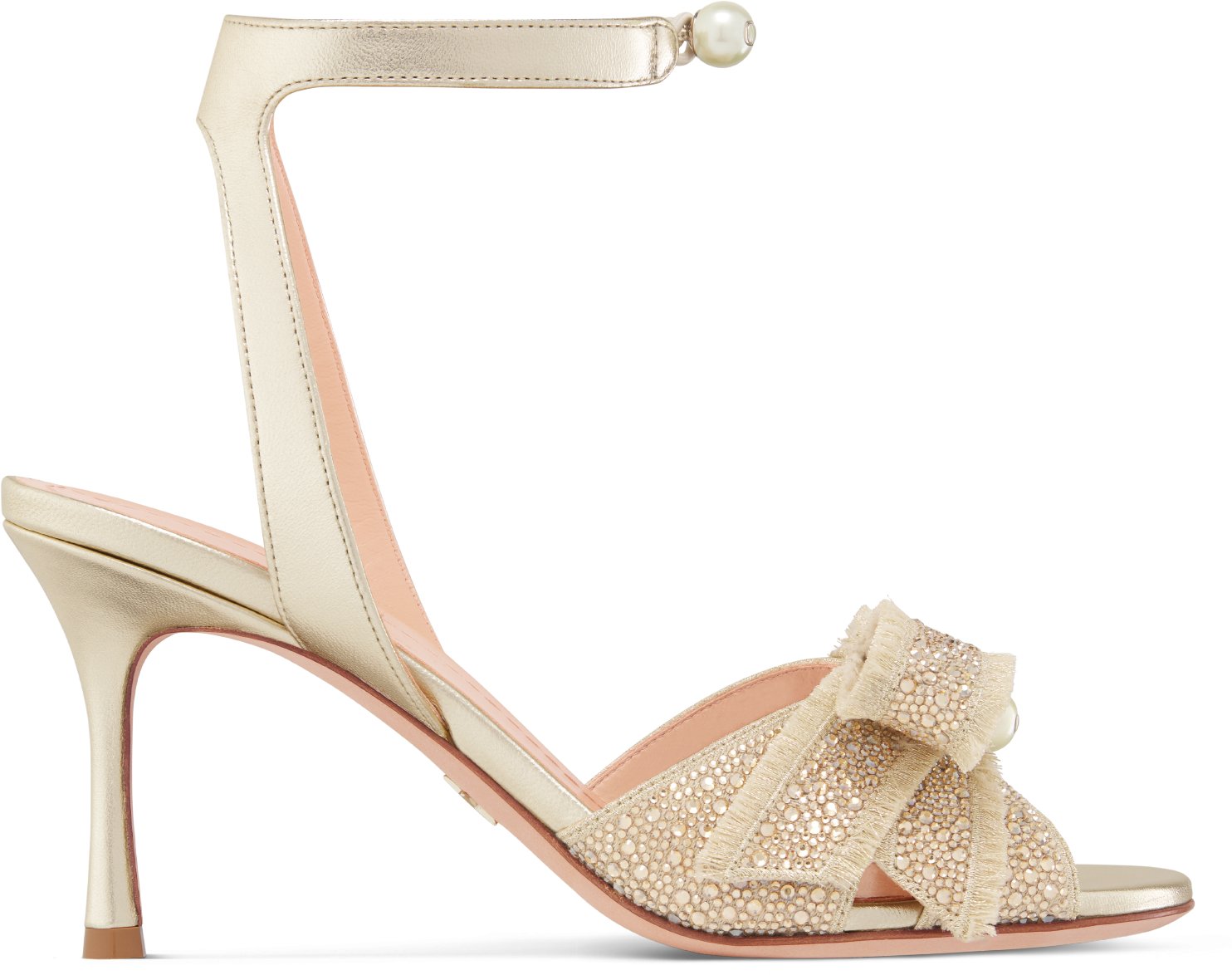 Dior Or Adiorable Heeled Sandal Profile view Embroidered Cotton, Laminated Lambskin and Gold-Tone Strass