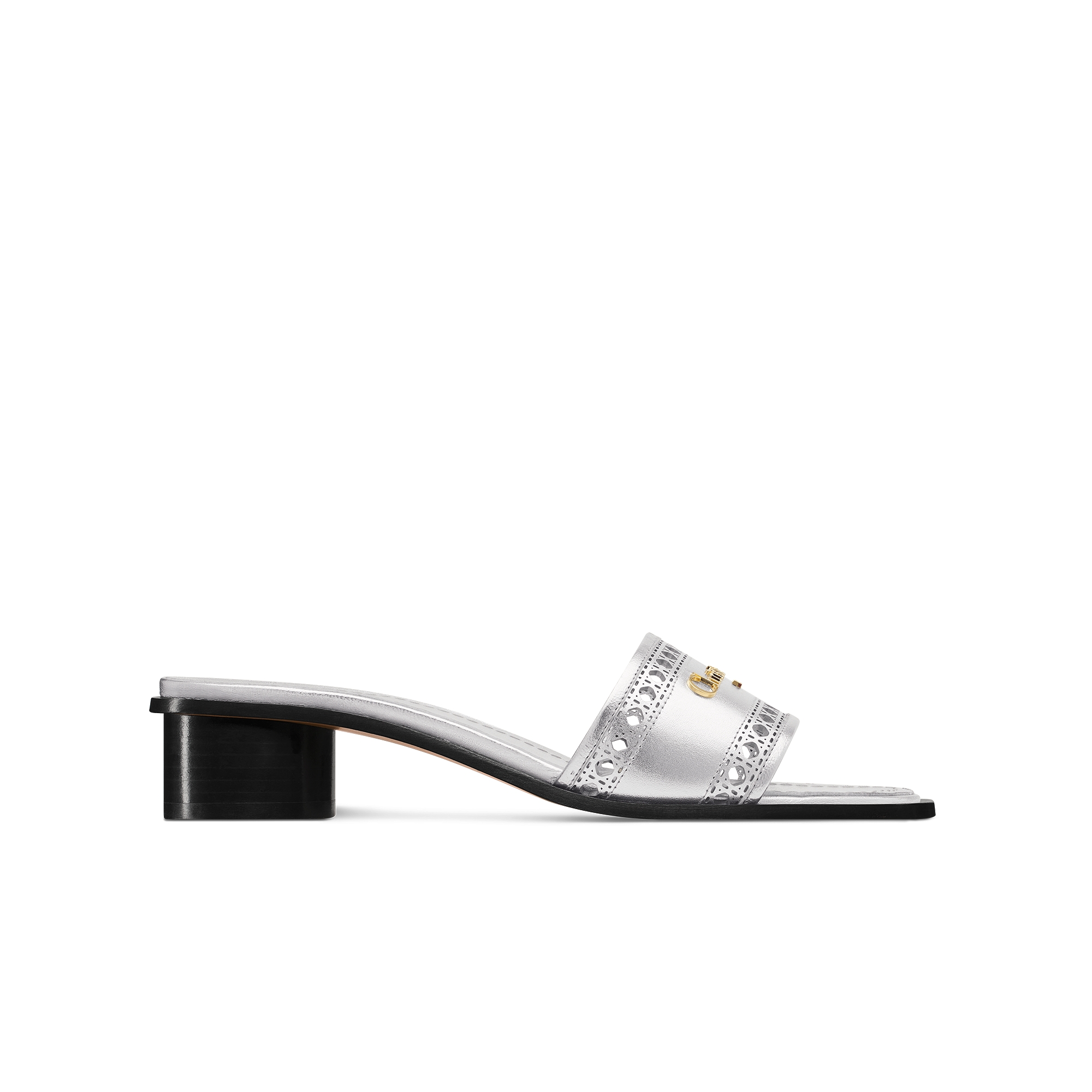 Dior Or D-Lane Heeled Slide Silver-Tone Openwork