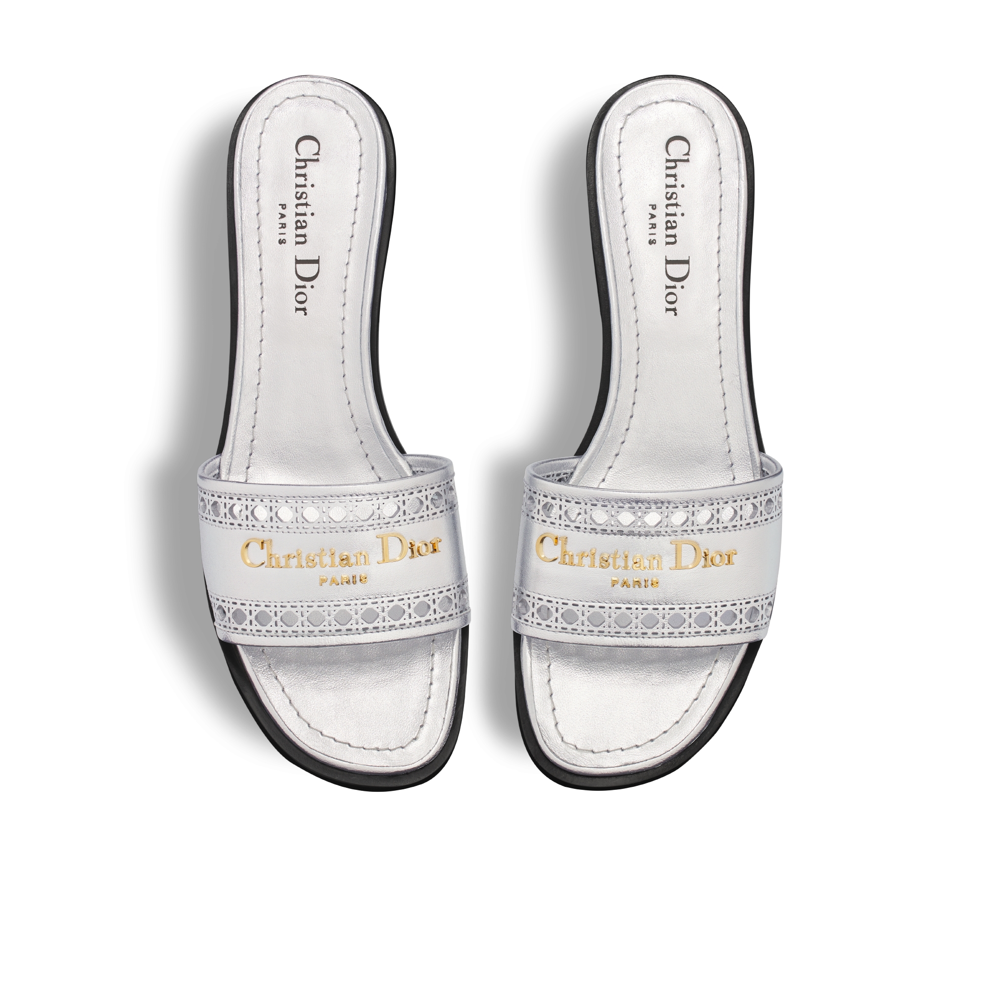 Dior Or D-Lane Heeled Slide Silver-Tone Openwork