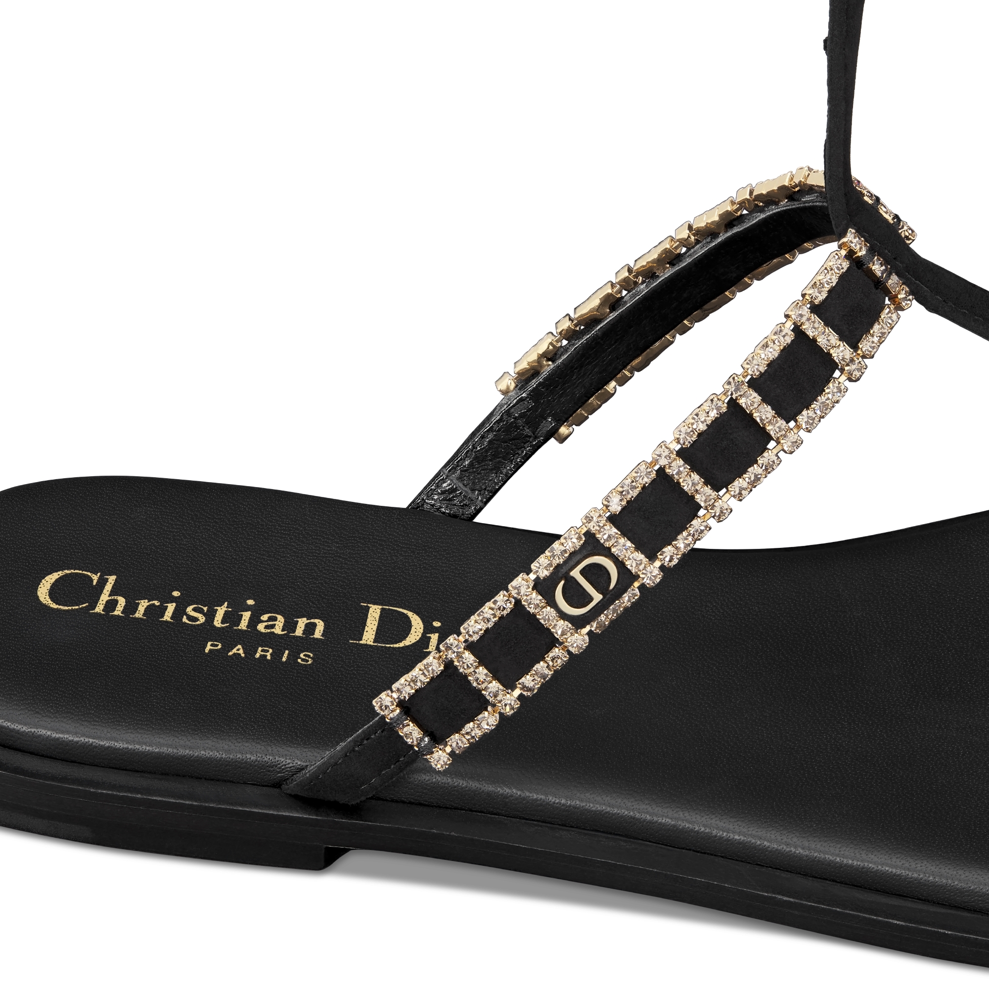 Diorissime High Thong Sandal Black Suede Goatskin and Silver-Tone Strass E09