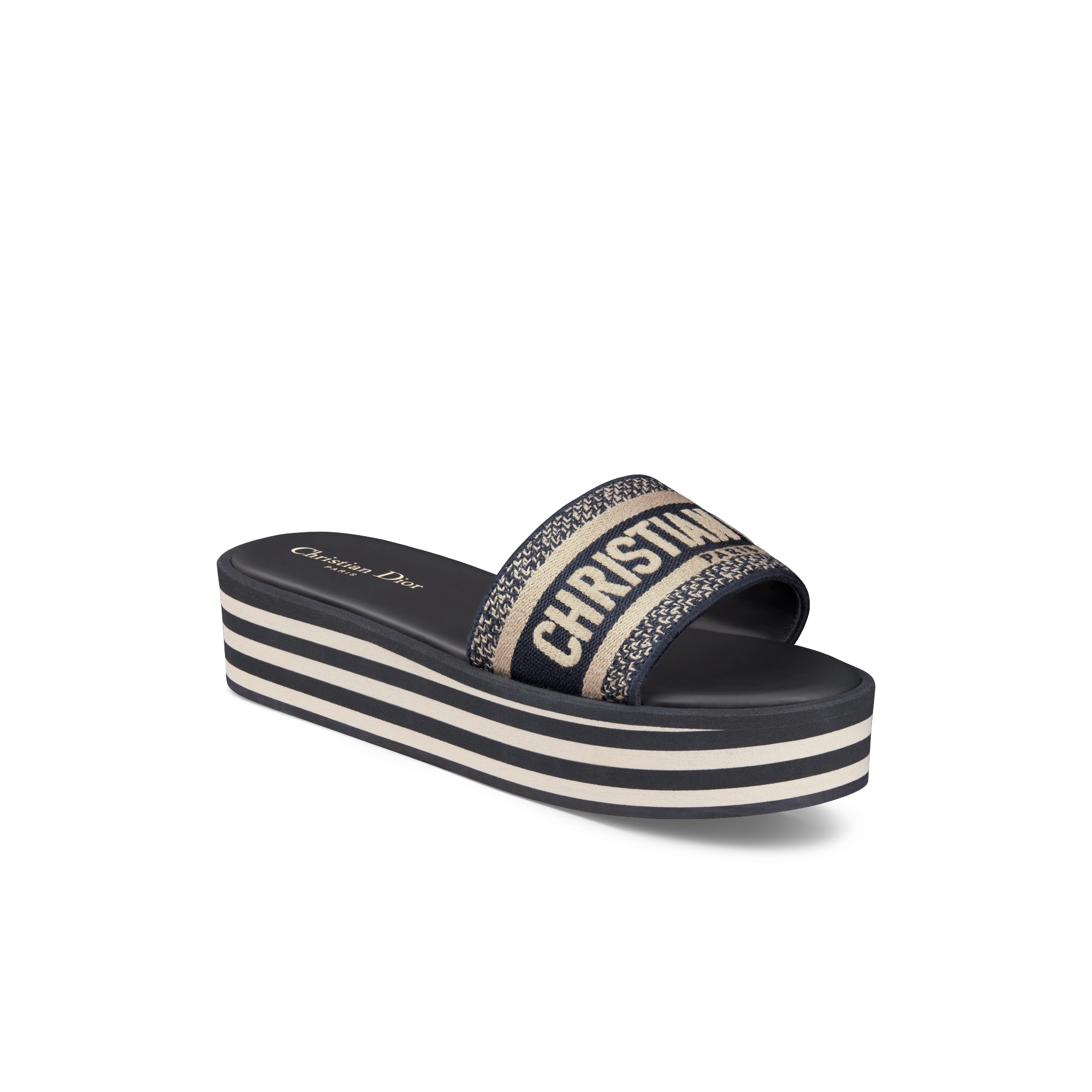Dway Platform Slide Deep Blue Embroidered Cotton | DIOR
